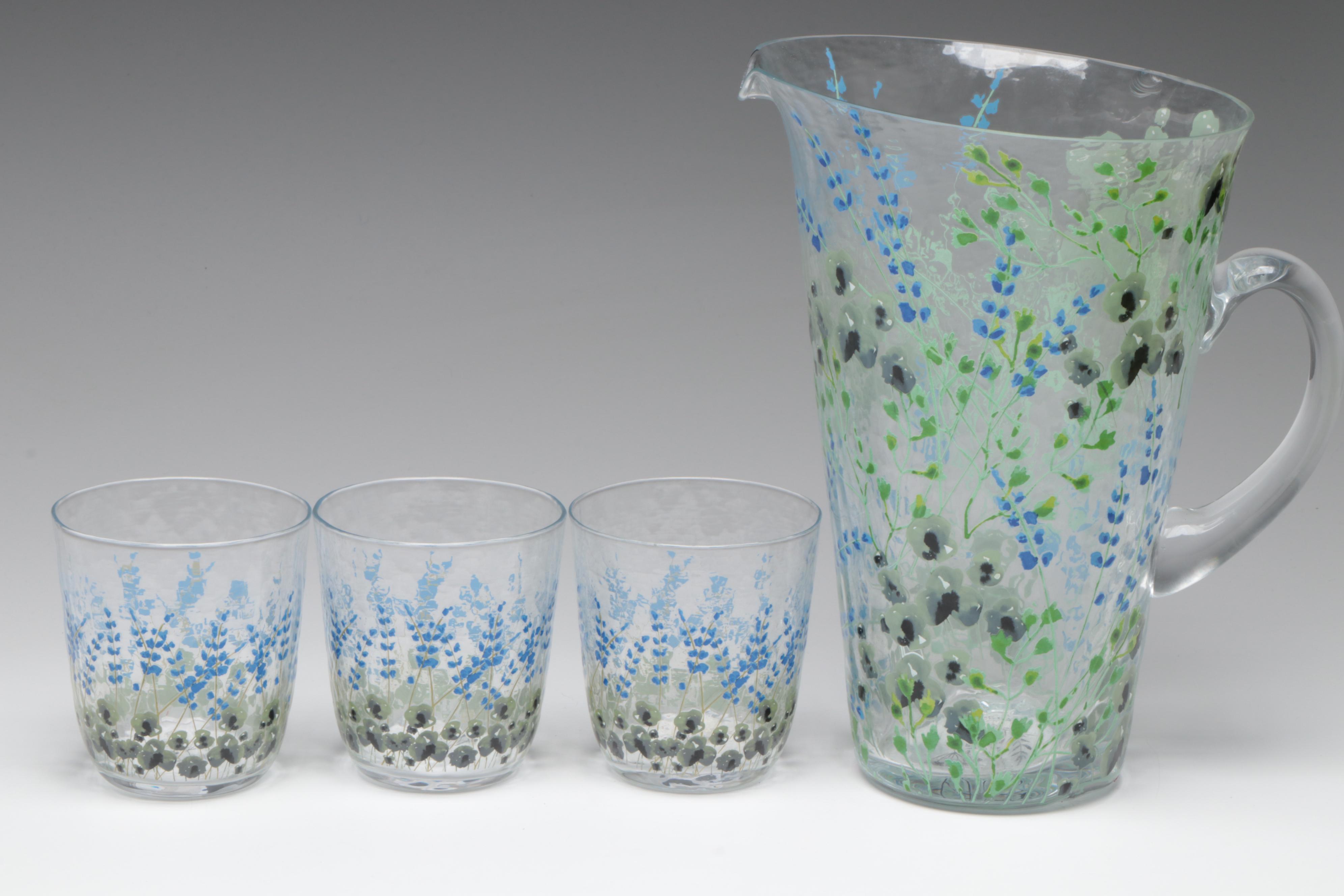 Anthropologie "Clemence" Glass Pitcher with Matching Tumblers & Other Stemware