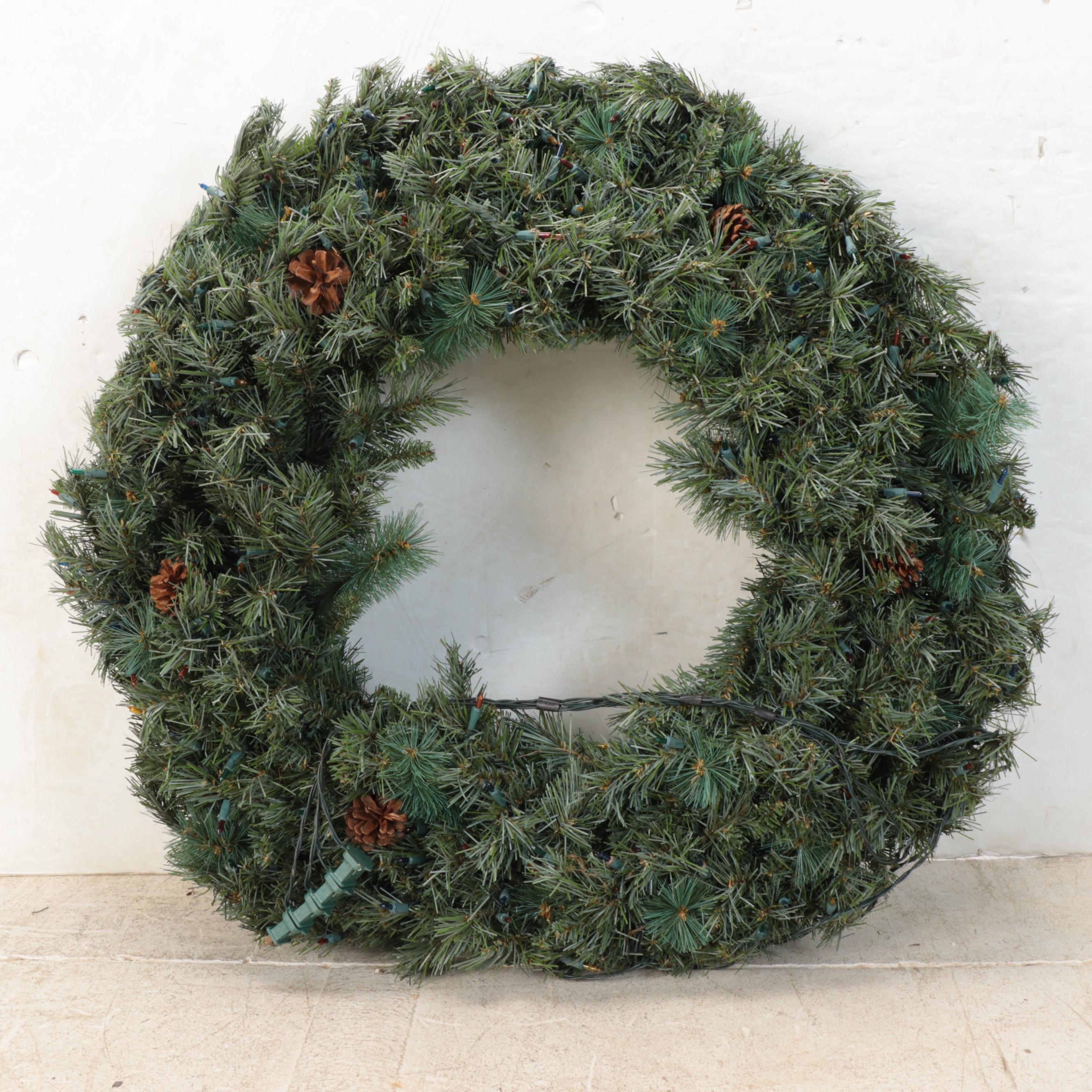 Faux Fir Pre-Lit LED Wreath and Plain Wreath