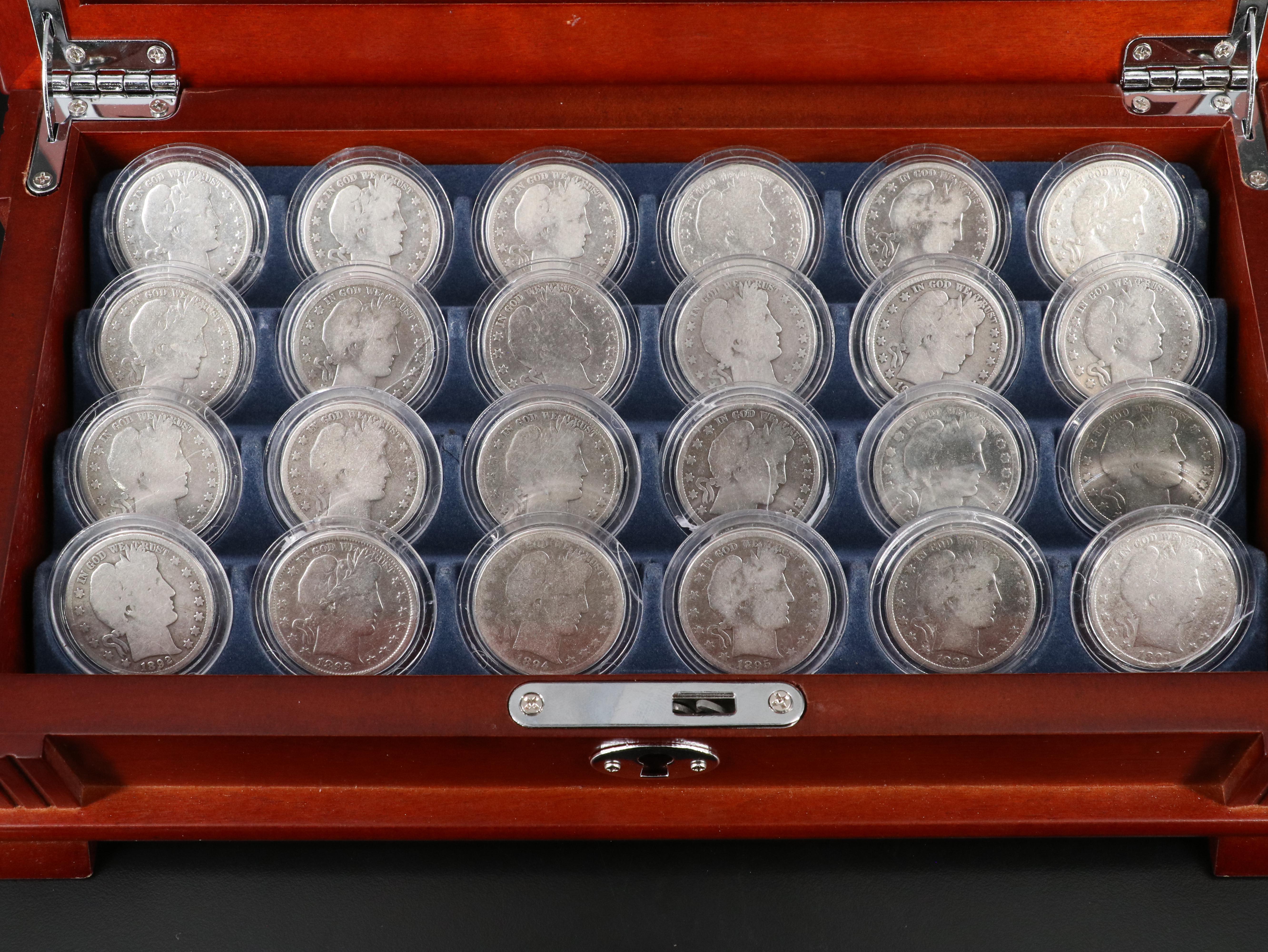 Set of Twenty-Four Barber Silver Half Dollars, Complete Date Set, 1892 to 1915