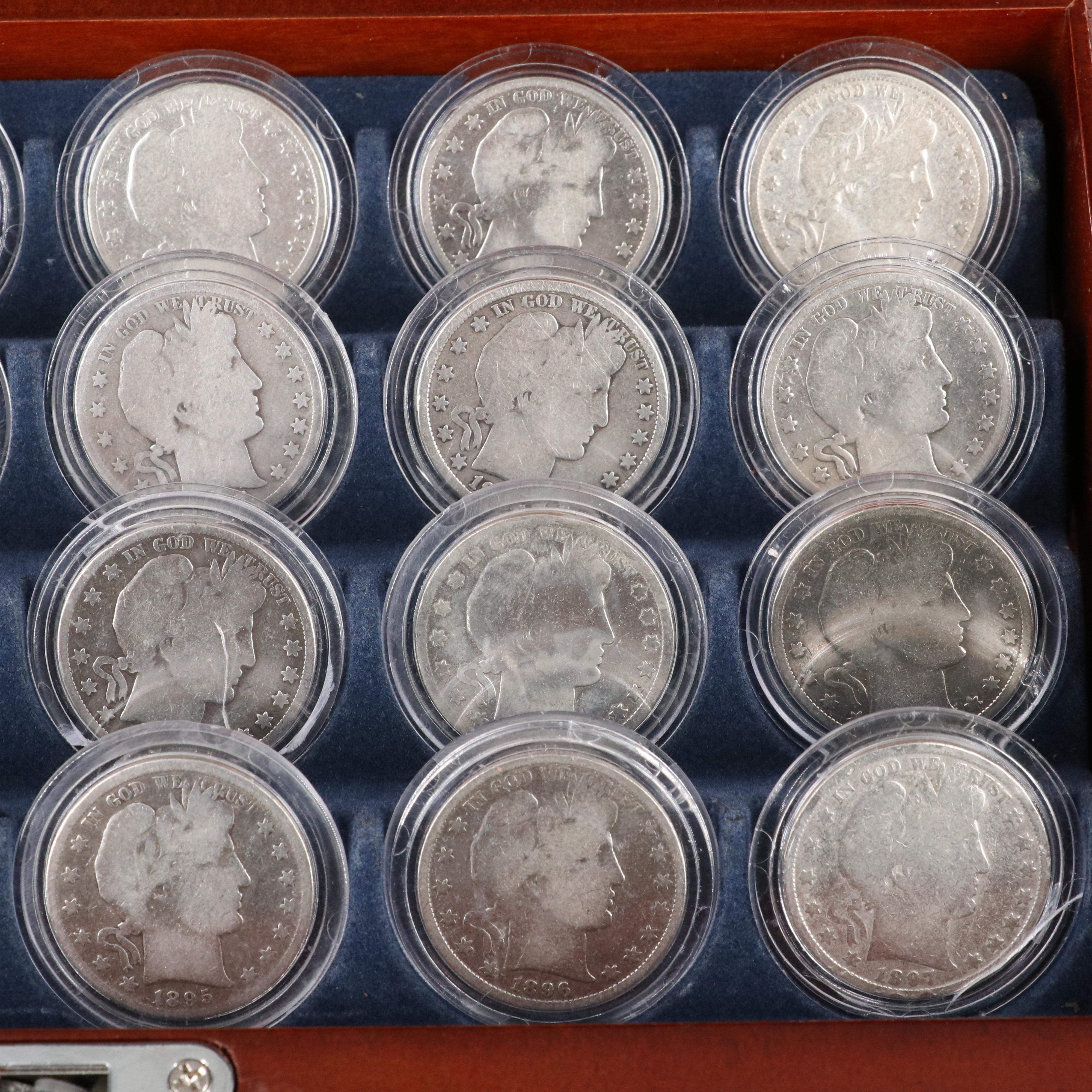 Set of Twenty-Four Barber Silver Half Dollars, Complete Date Set, 1892 to 1915
