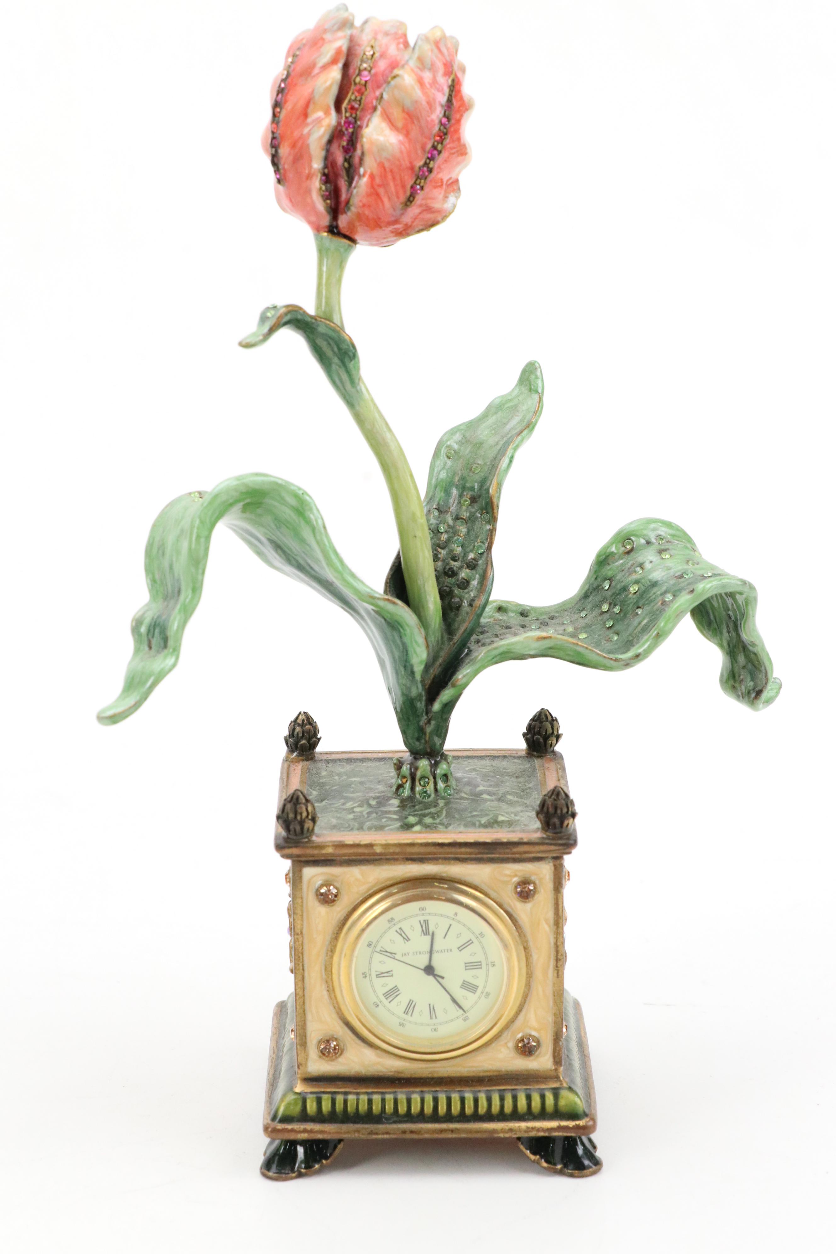 Jay Strongwater Embellished and Enameled Tulip Clock and More Desk Accessories