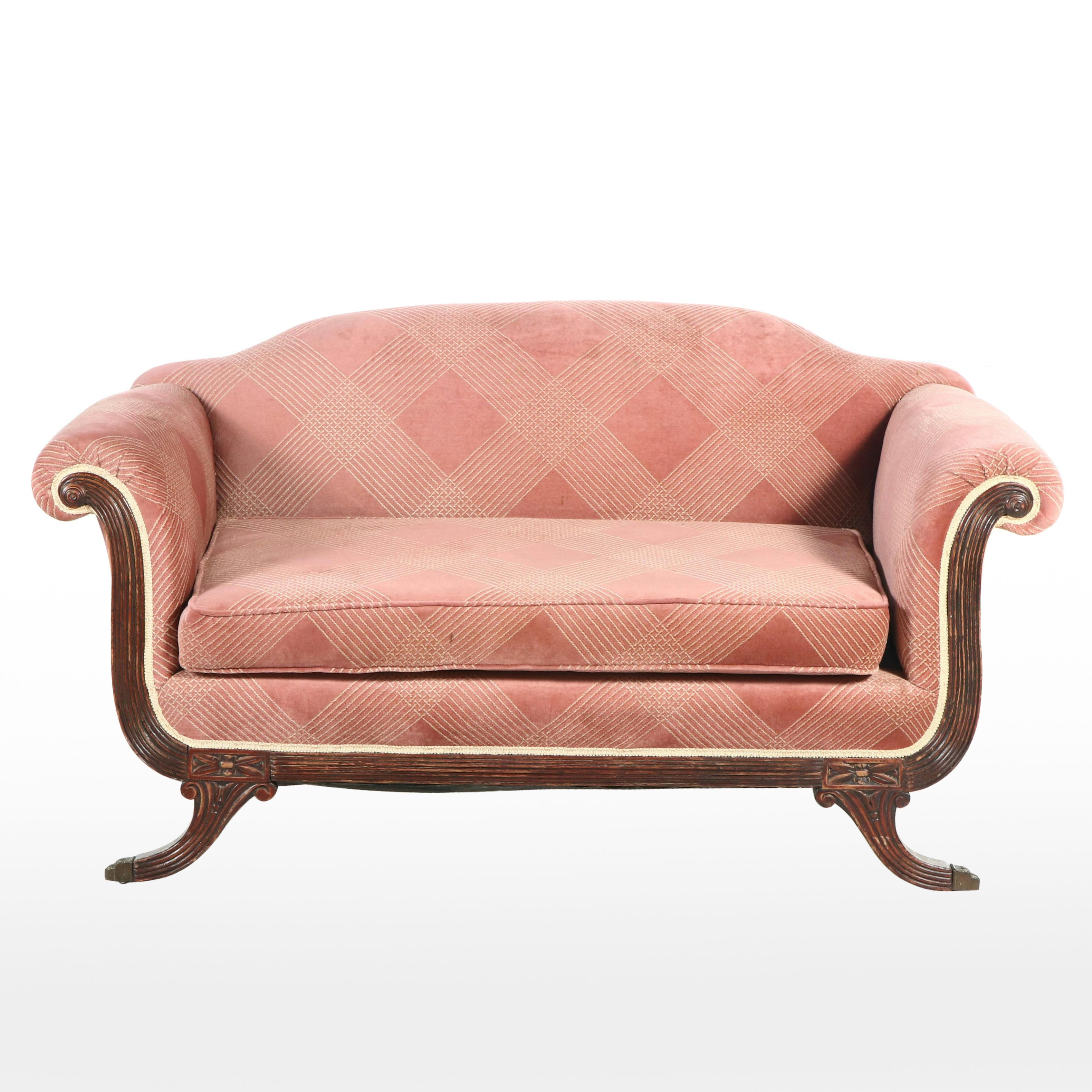 Regency Style Custom Velvet Upholstered Loveseat