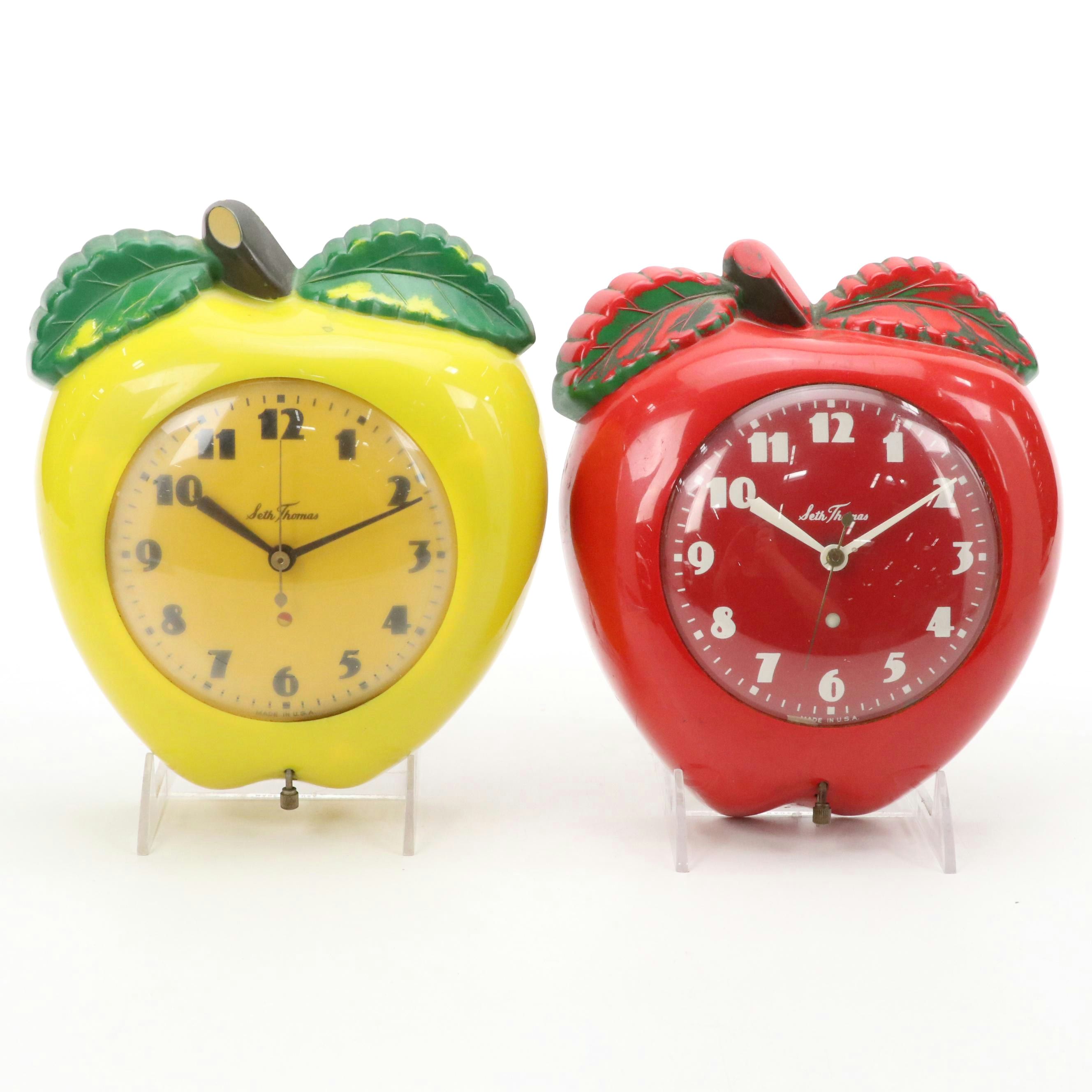 Seth Thomas Red and Yellow Apple Wall Clocks, Mid-20th Century