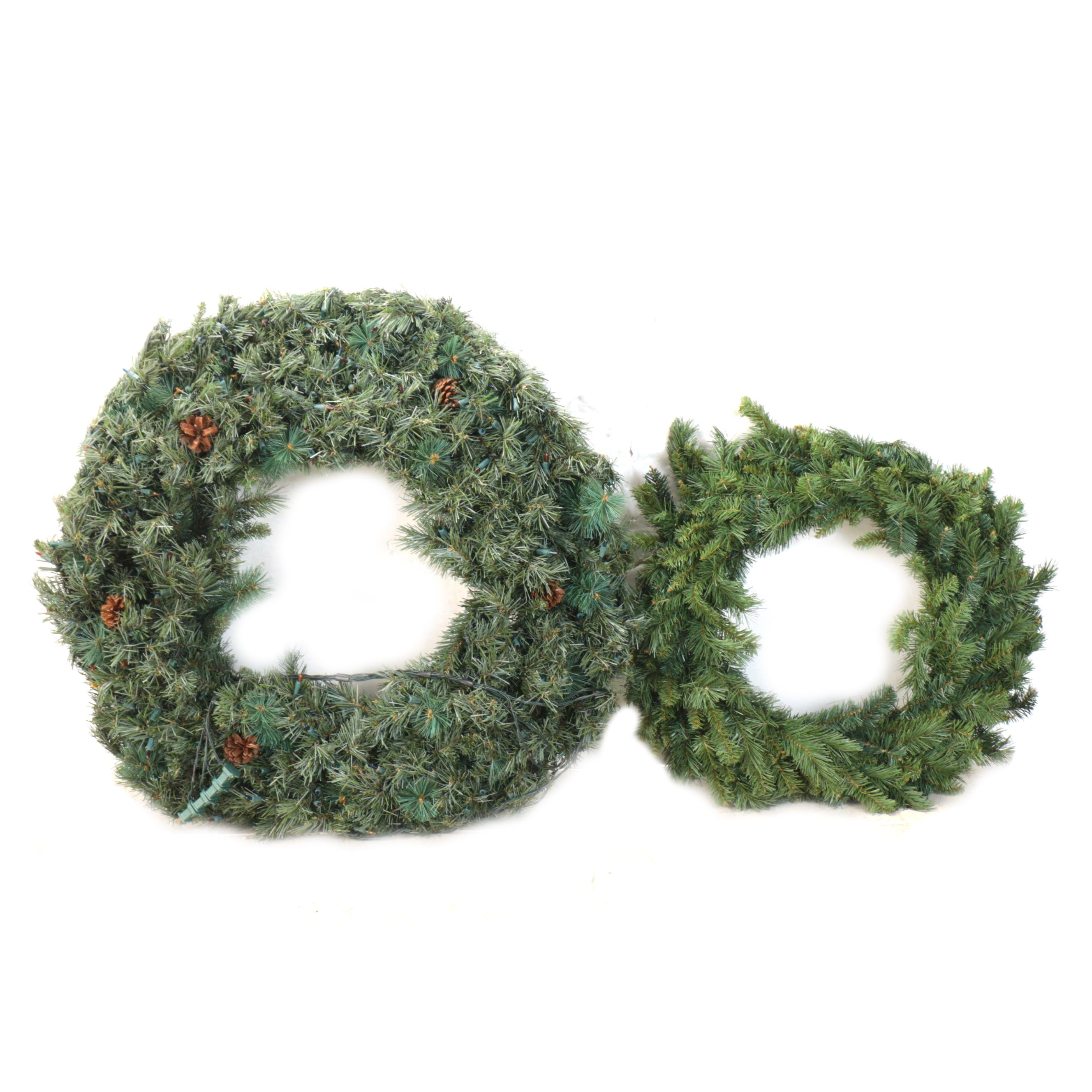 Faux Fir Pre-Lit LED Wreath and Plain Wreath