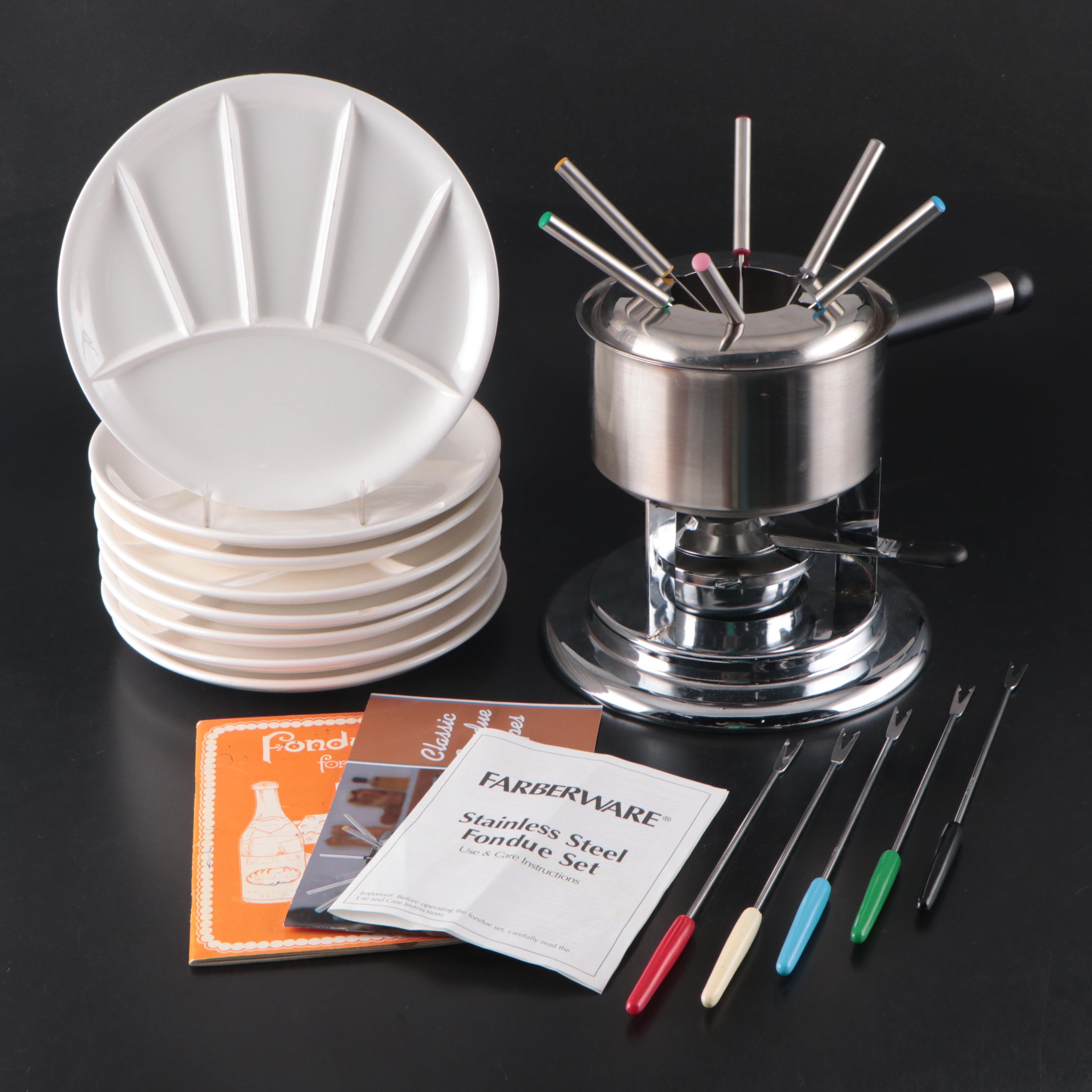 Farberware Stainless Steel Fondue Set with Dipping Plates and Recipes