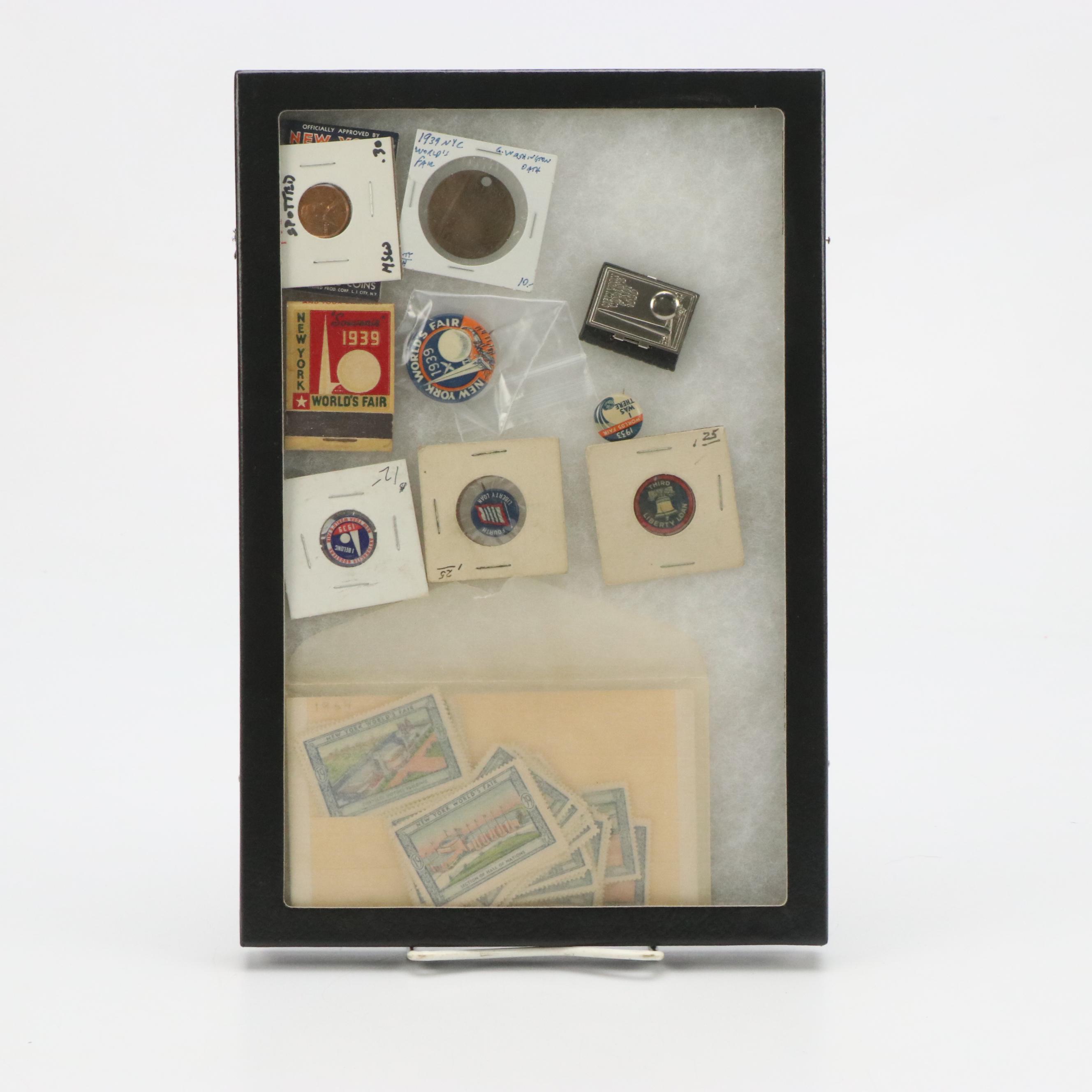 1939 World's Fair Poster Stamps, Lamp, Felt Panel, Bank and More
