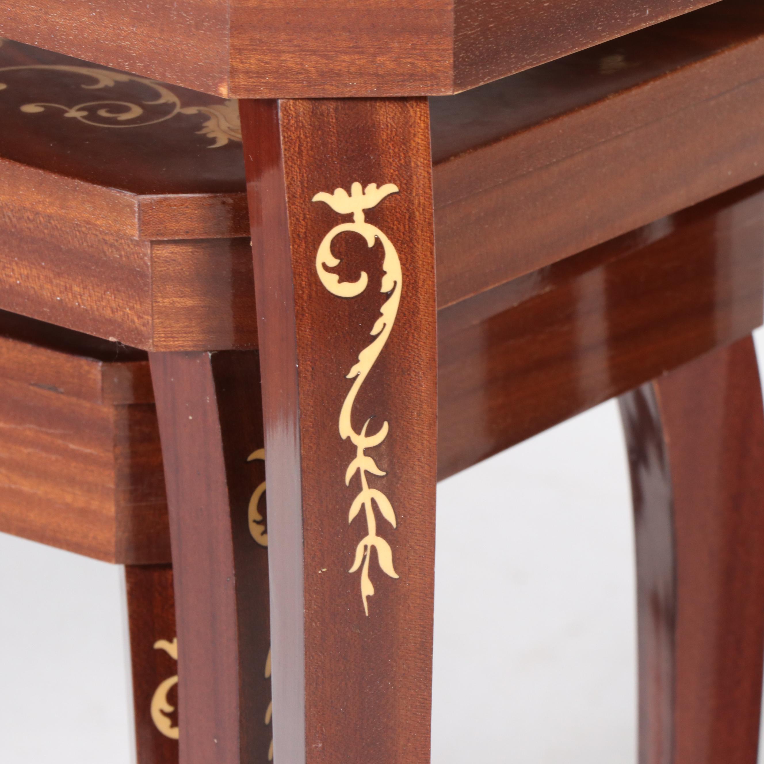 Notturno Intarsio Italian Marquetry Inlaid Nesting Tables with Music Box