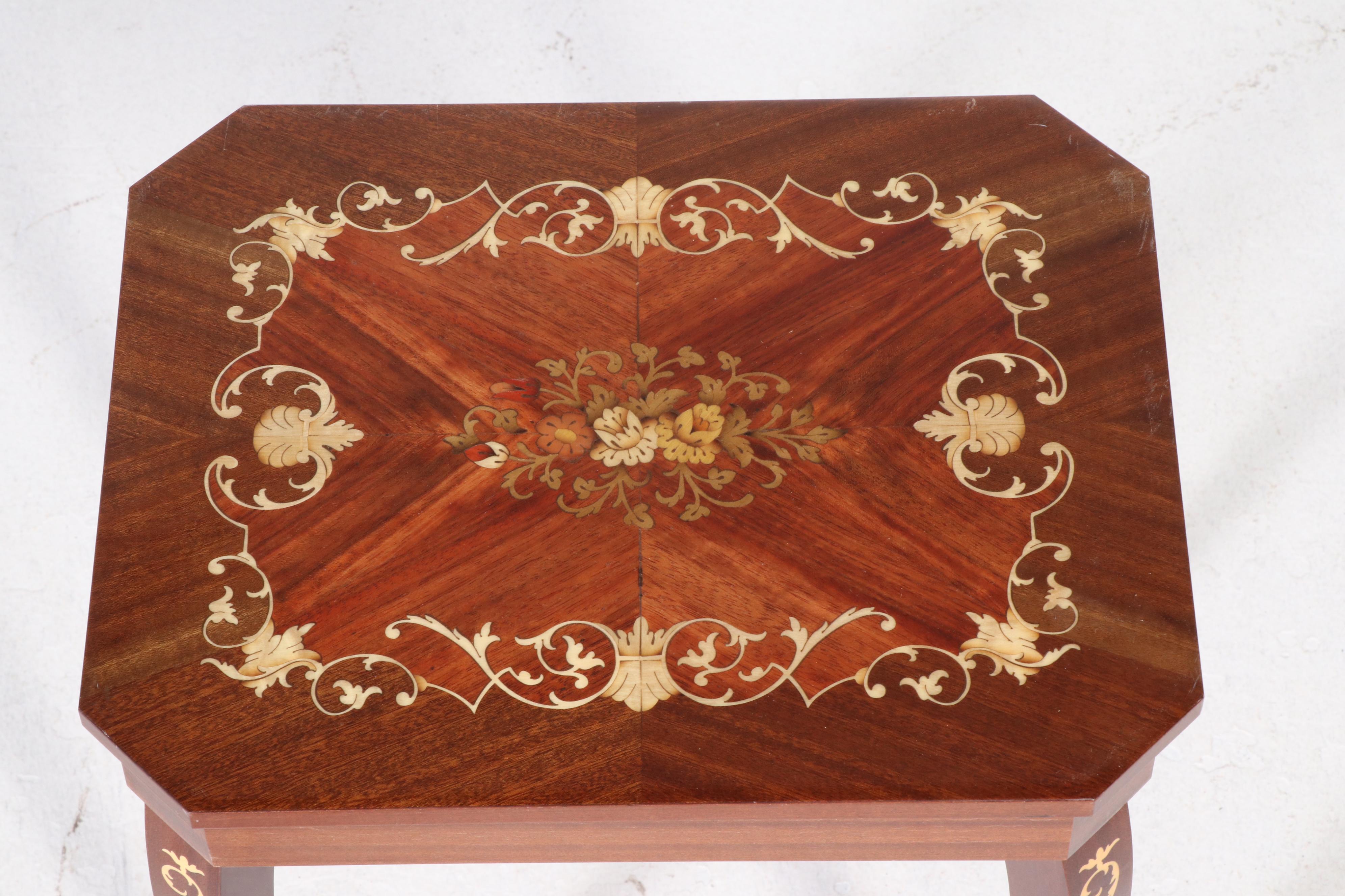 Notturno Intarsio Italian Marquetry Inlaid Nesting Tables with Music Box