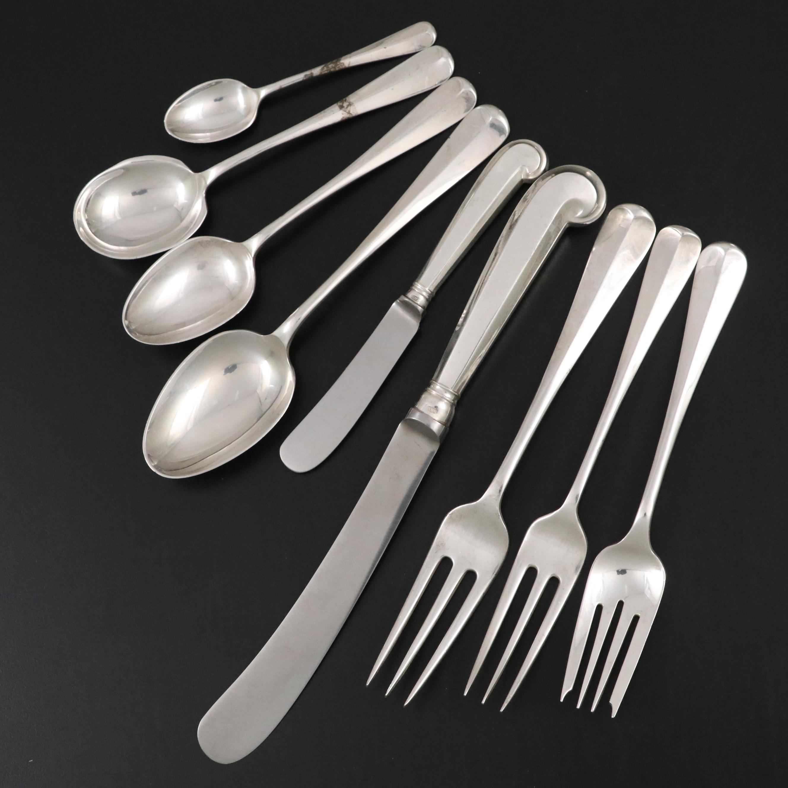 English Tiffany & Co. "Rat Tail" Sterling Silver Flatware, 1969