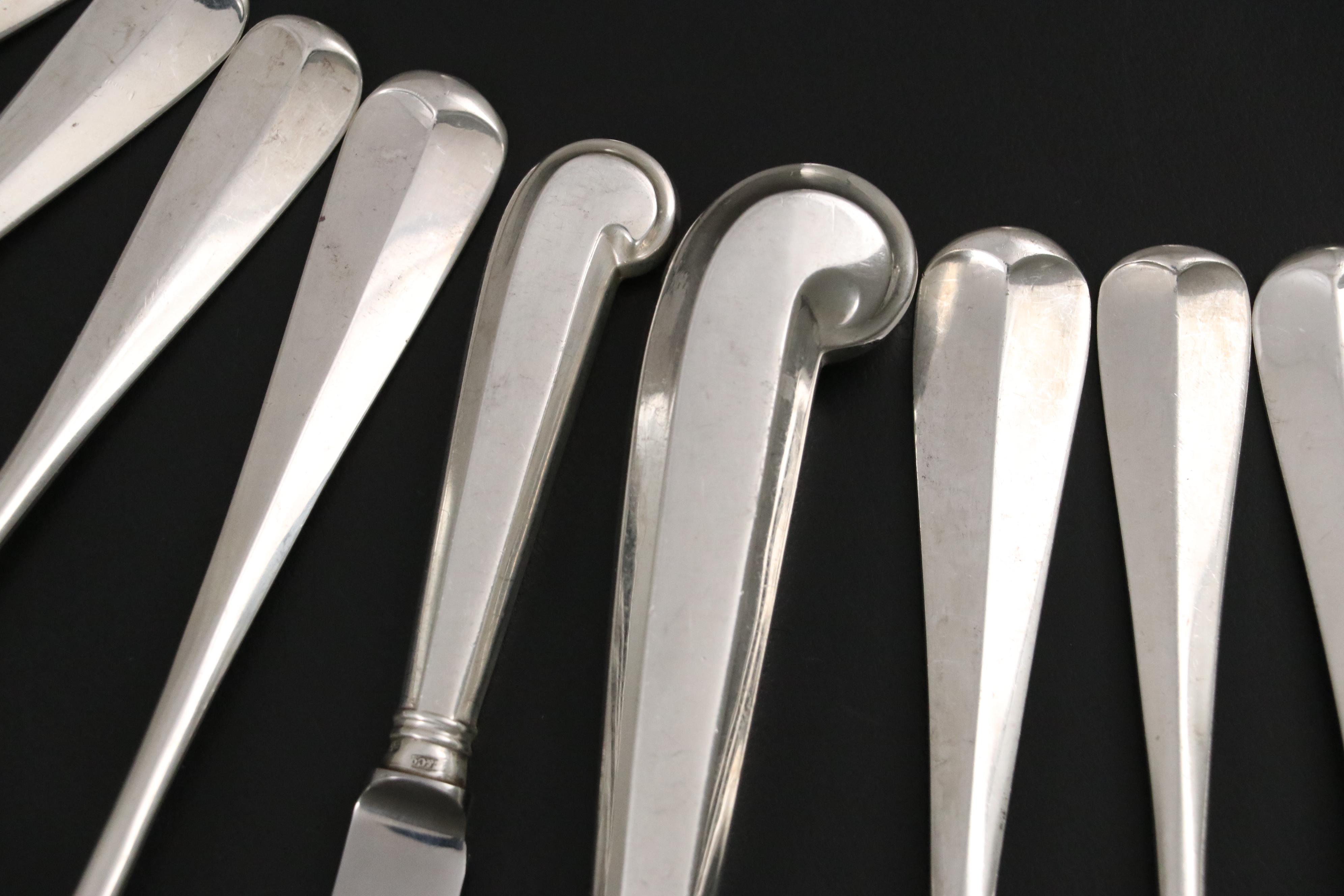 English Tiffany & Co. "Rat Tail" Sterling Silver Flatware, 1969