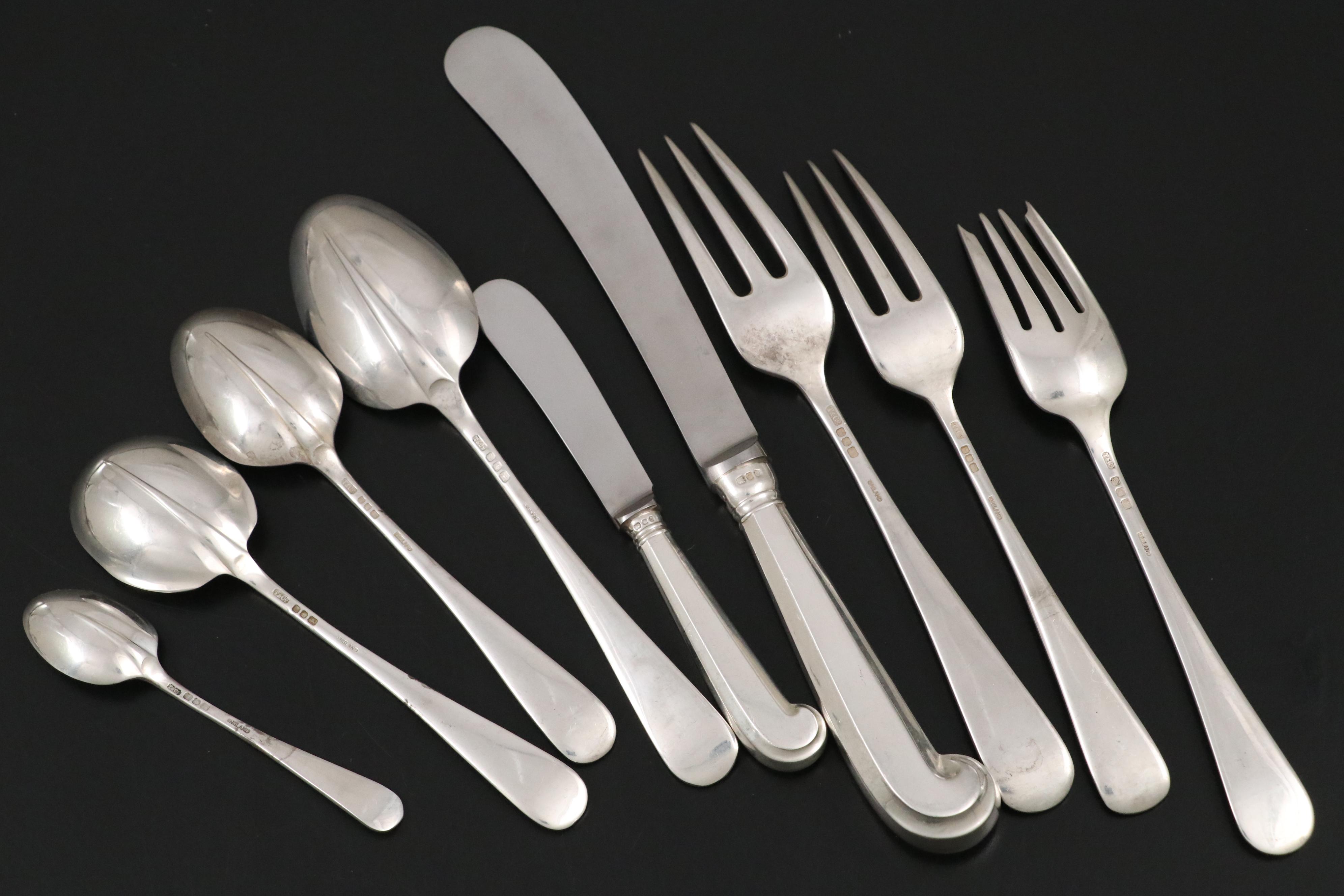 English Tiffany & Co. "Rat Tail" Sterling Silver Flatware, 1969