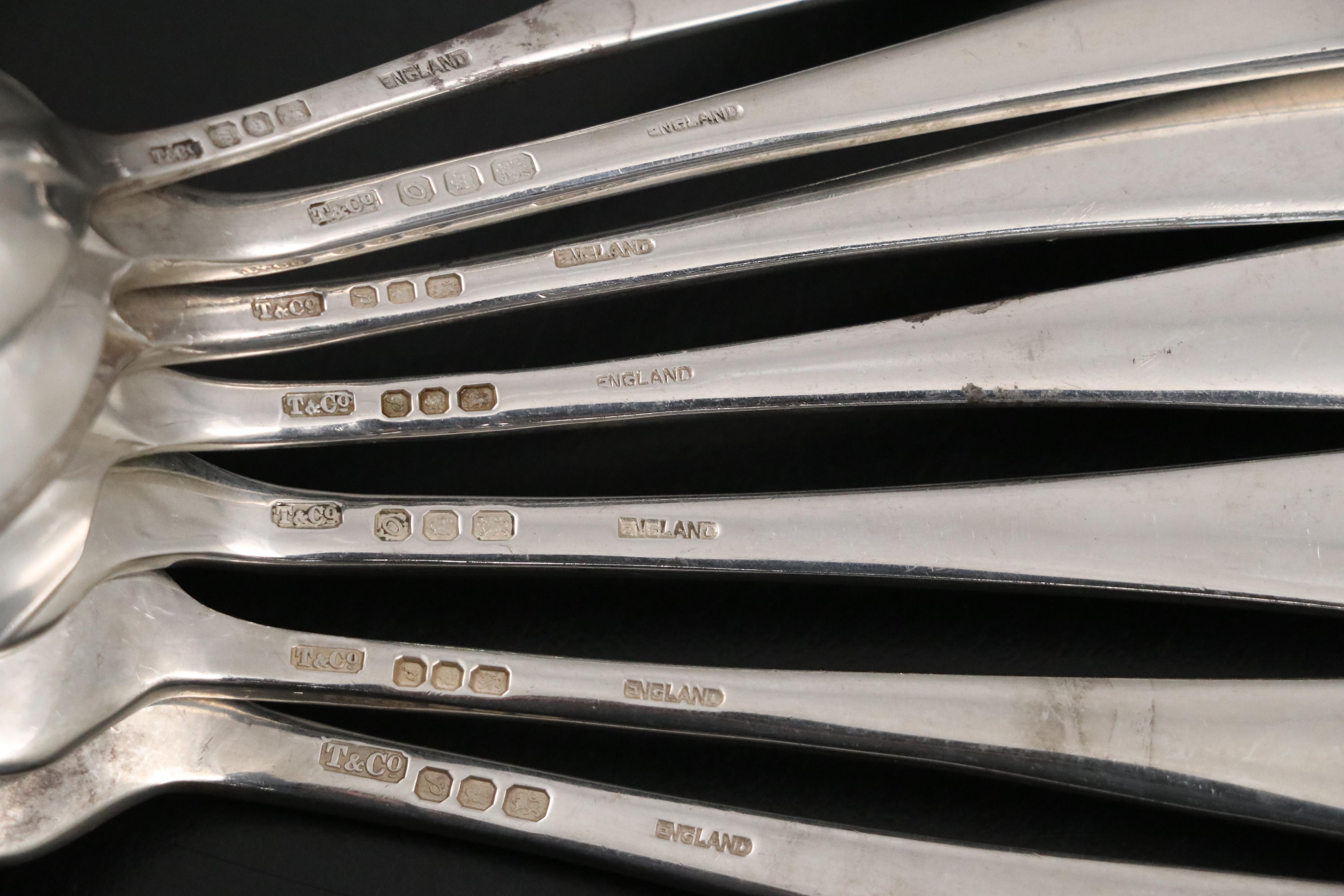 English Tiffany & Co. "Rat Tail" Sterling Silver Flatware, 1969