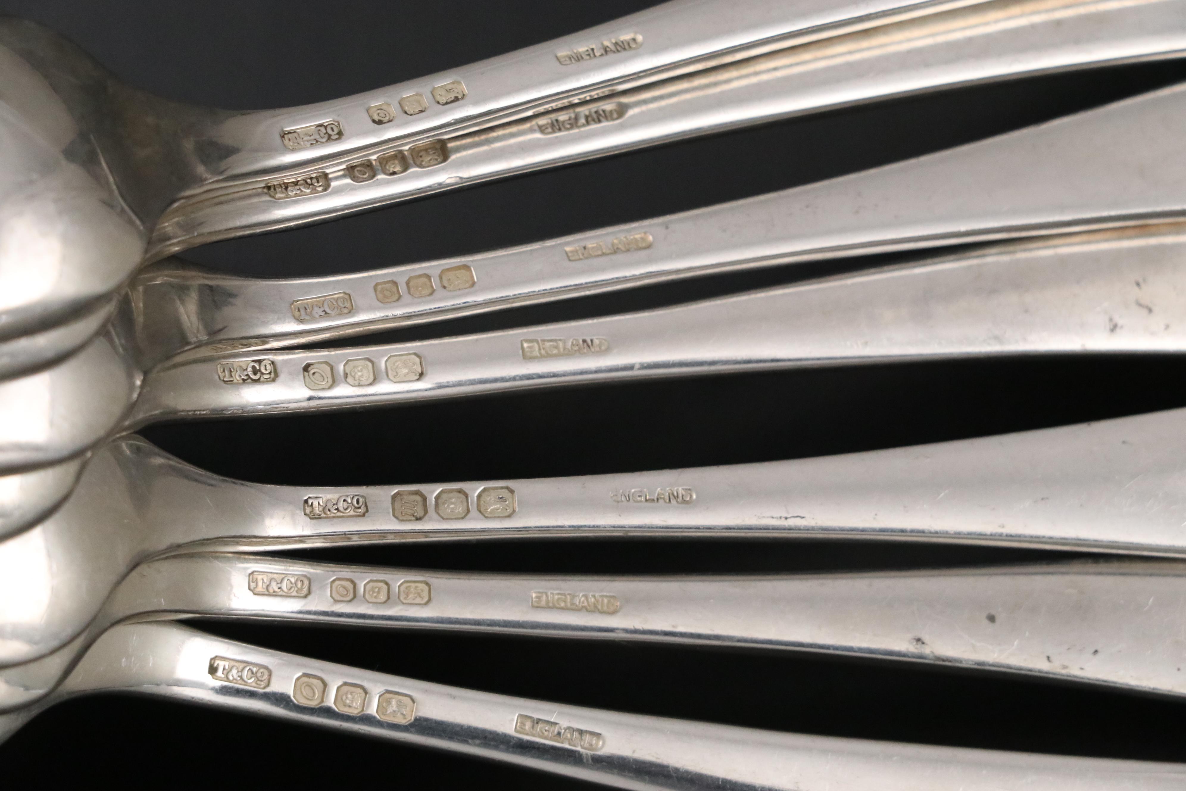 English Tiffany & Co. "Rat Tail" Sterling Silver Flatware, 1969
