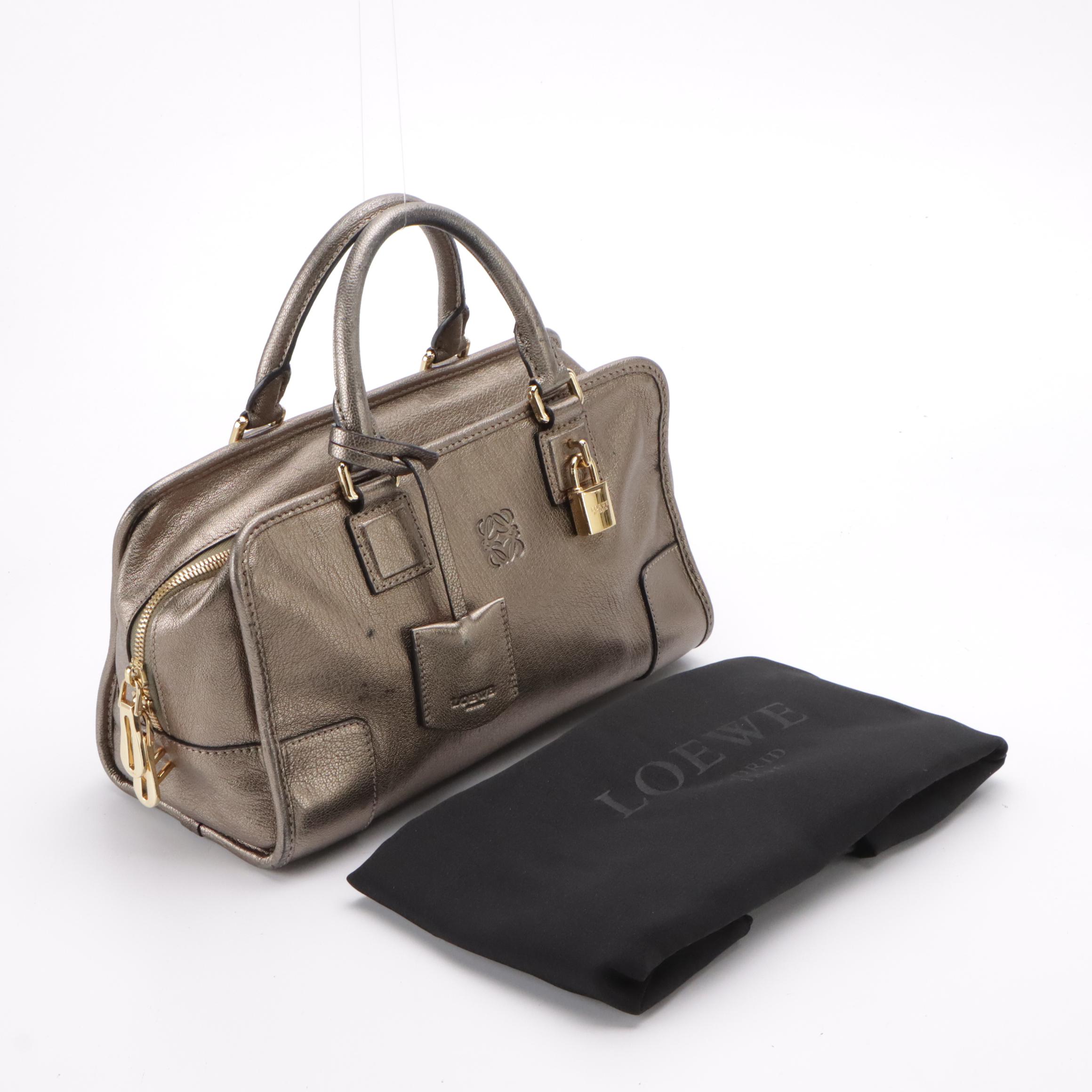 Loewe Amazona Anagram Metallic Leather Boston Bag