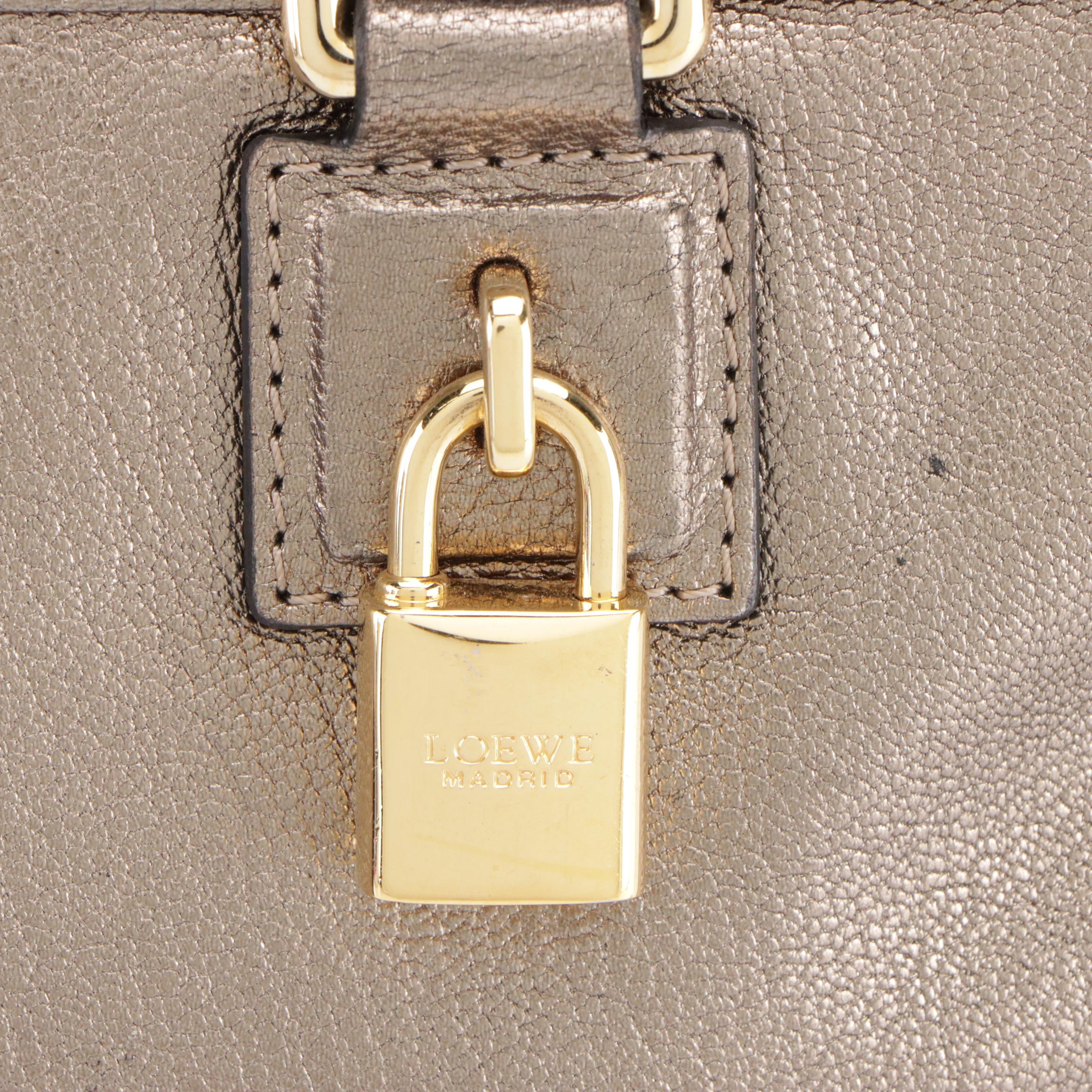 Loewe Amazona Anagram Metallic Leather Boston Bag