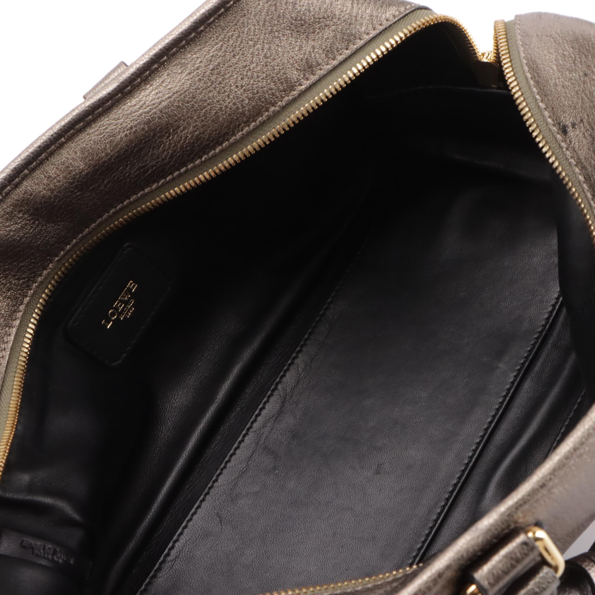 Loewe Amazona Anagram Metallic Leather Boston Bag