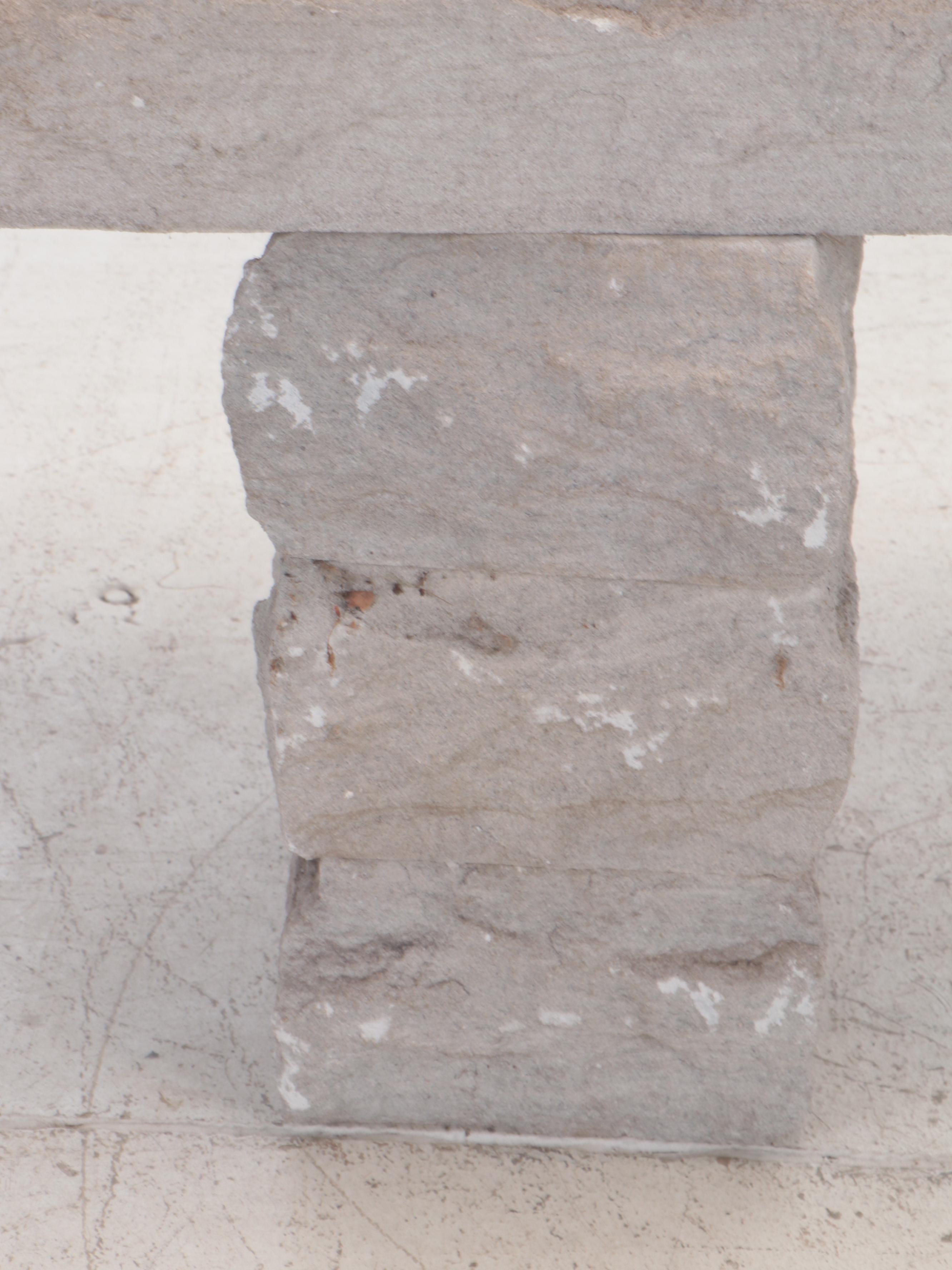 Handcarved Limestone Slab Garden Bench