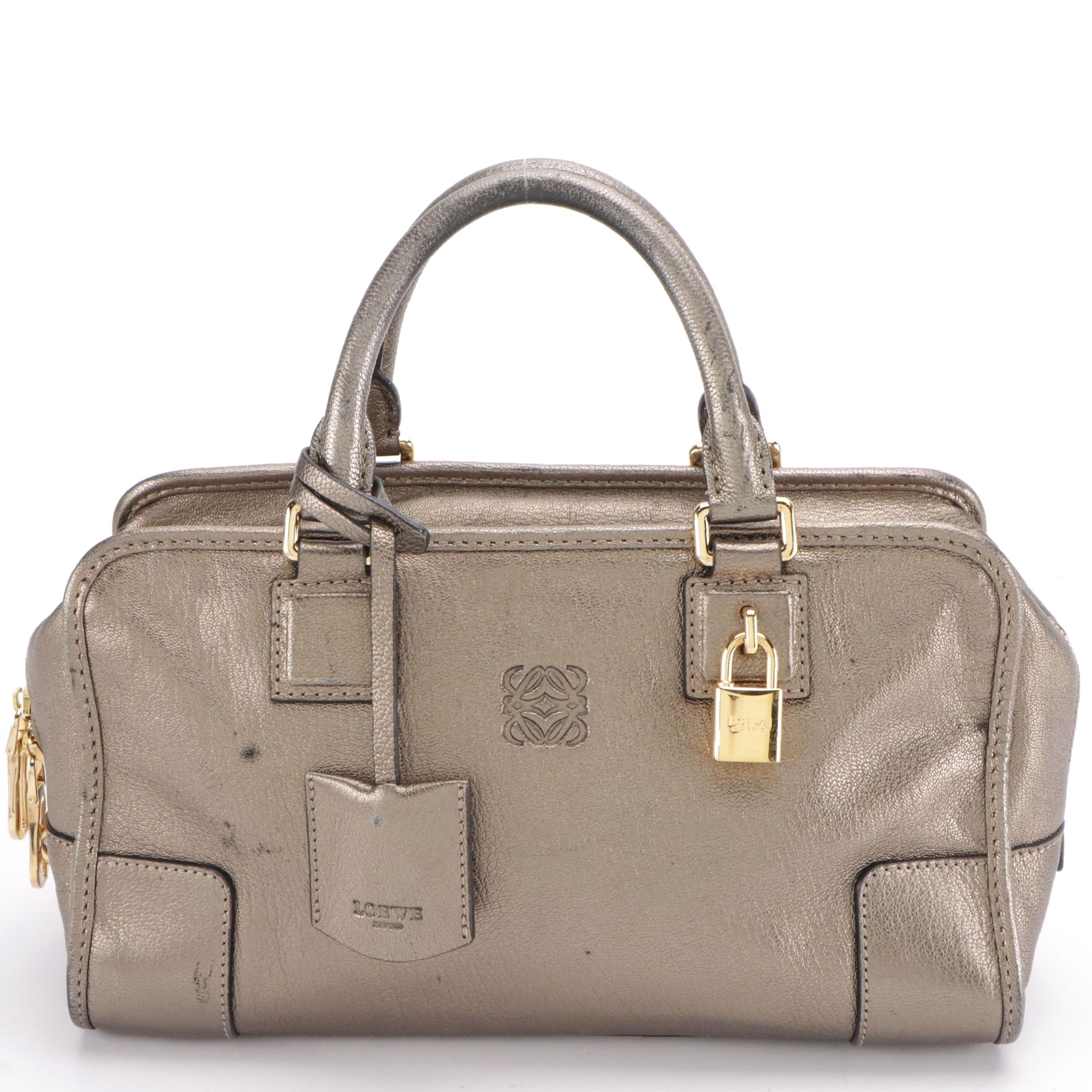 Loewe Amazona Anagram Metallic Leather Boston Bag