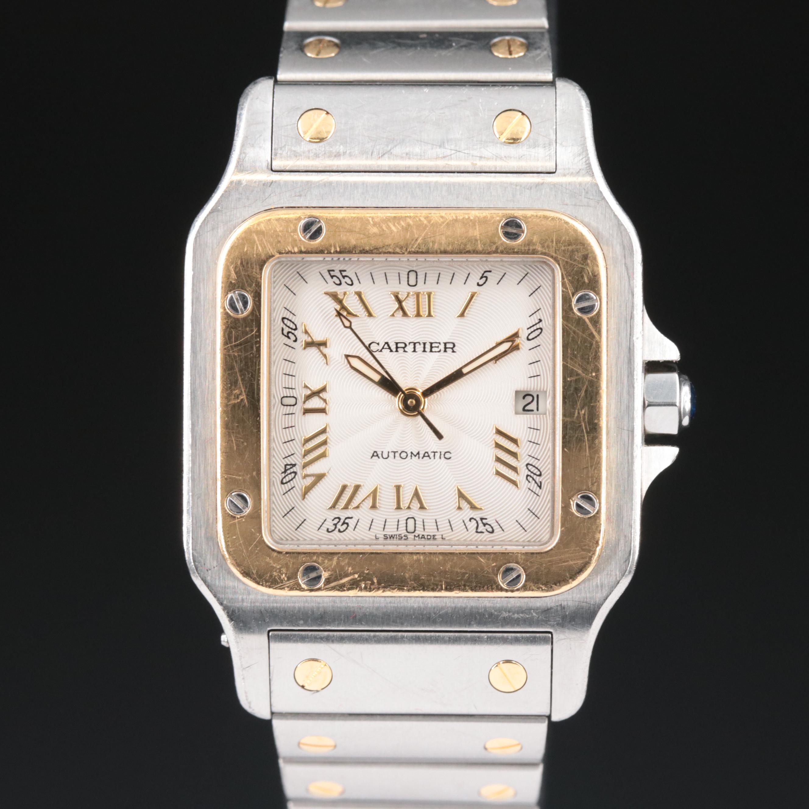 18K and Stainless Steel Cartier Santos Galbee Automatic Date Watch