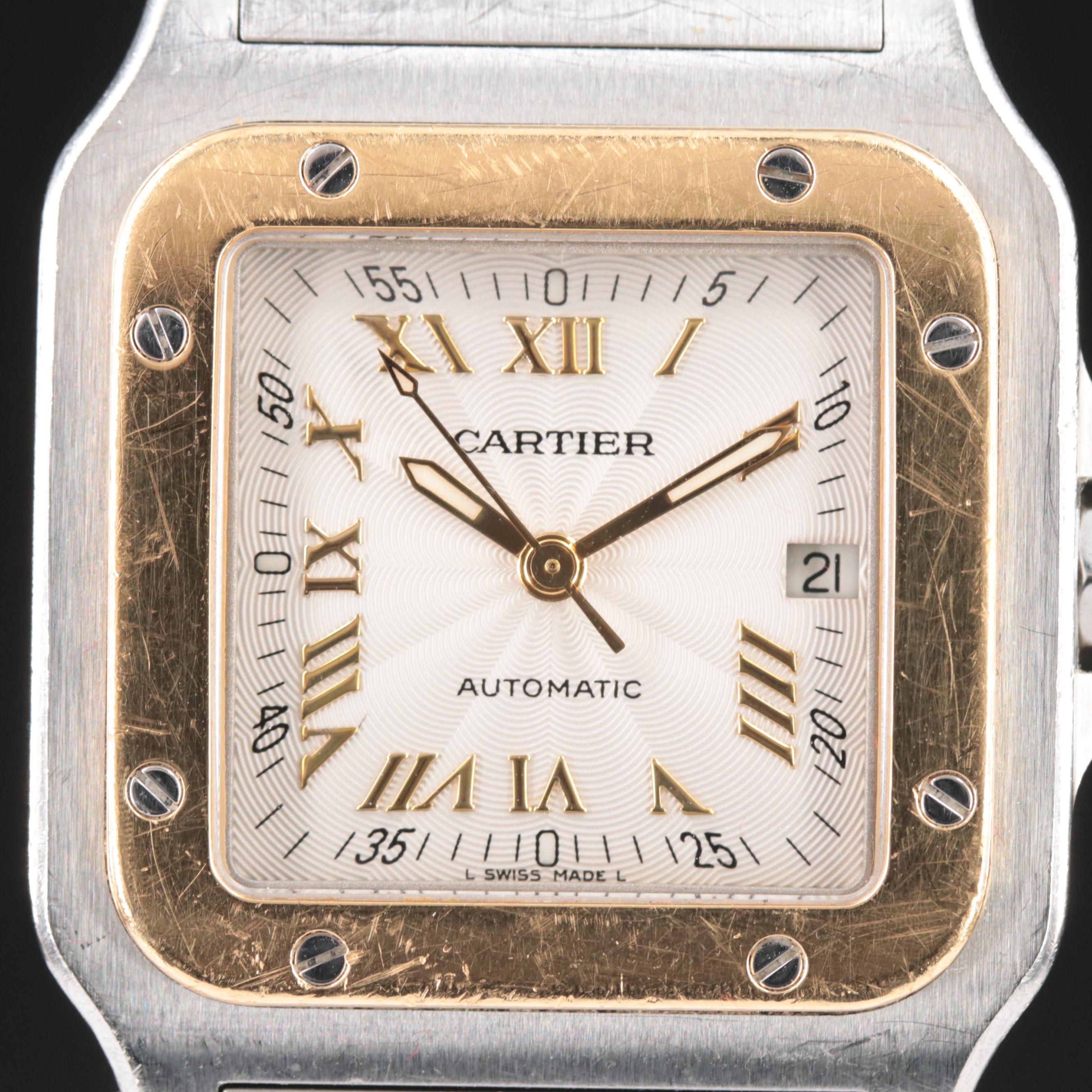 18K and Stainless Steel Cartier Santos Galbee Automatic Date Watch