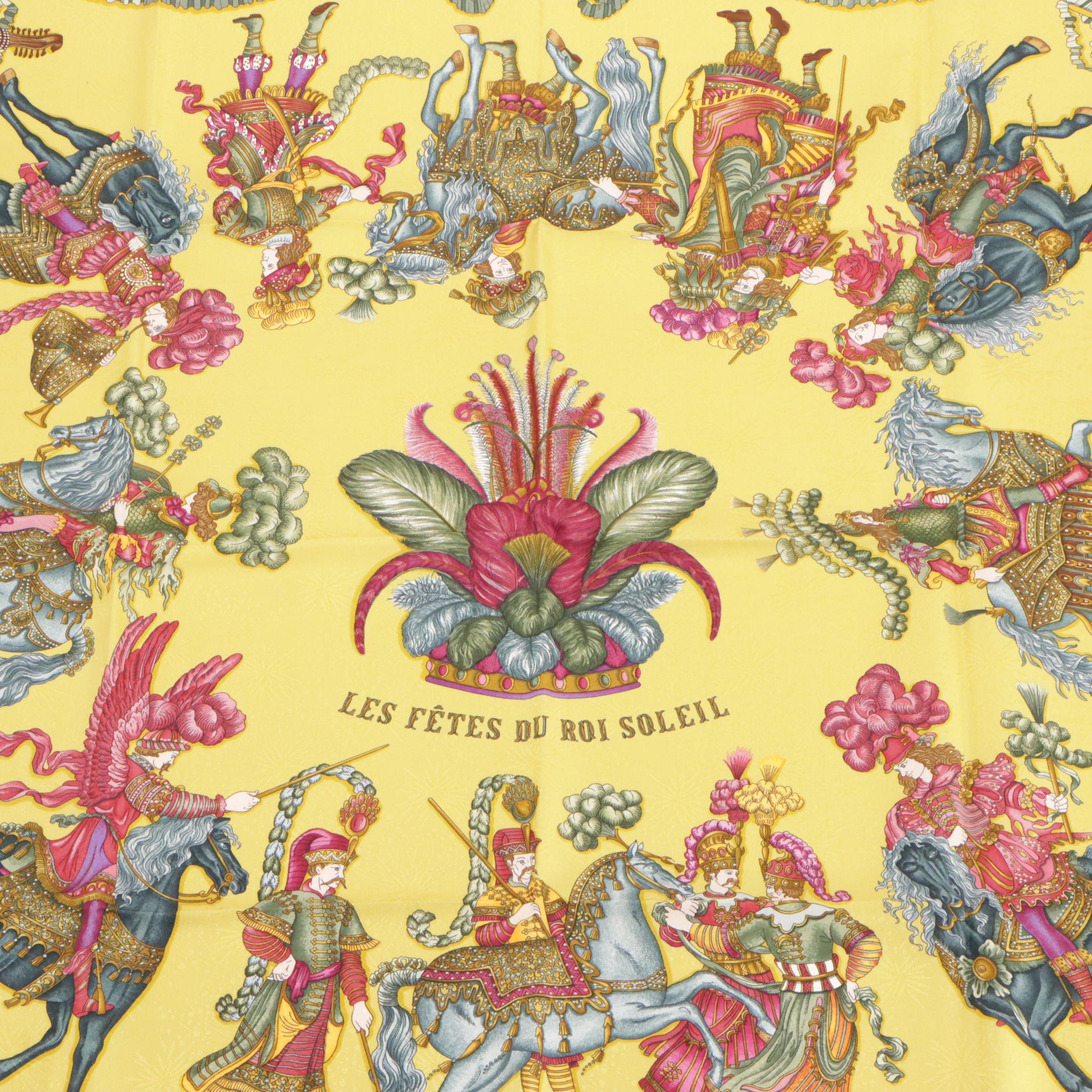 Hermés "Les Fêtes du Roi Soleil" Scarf 90 in Silk Fireworks Jacquard with Box