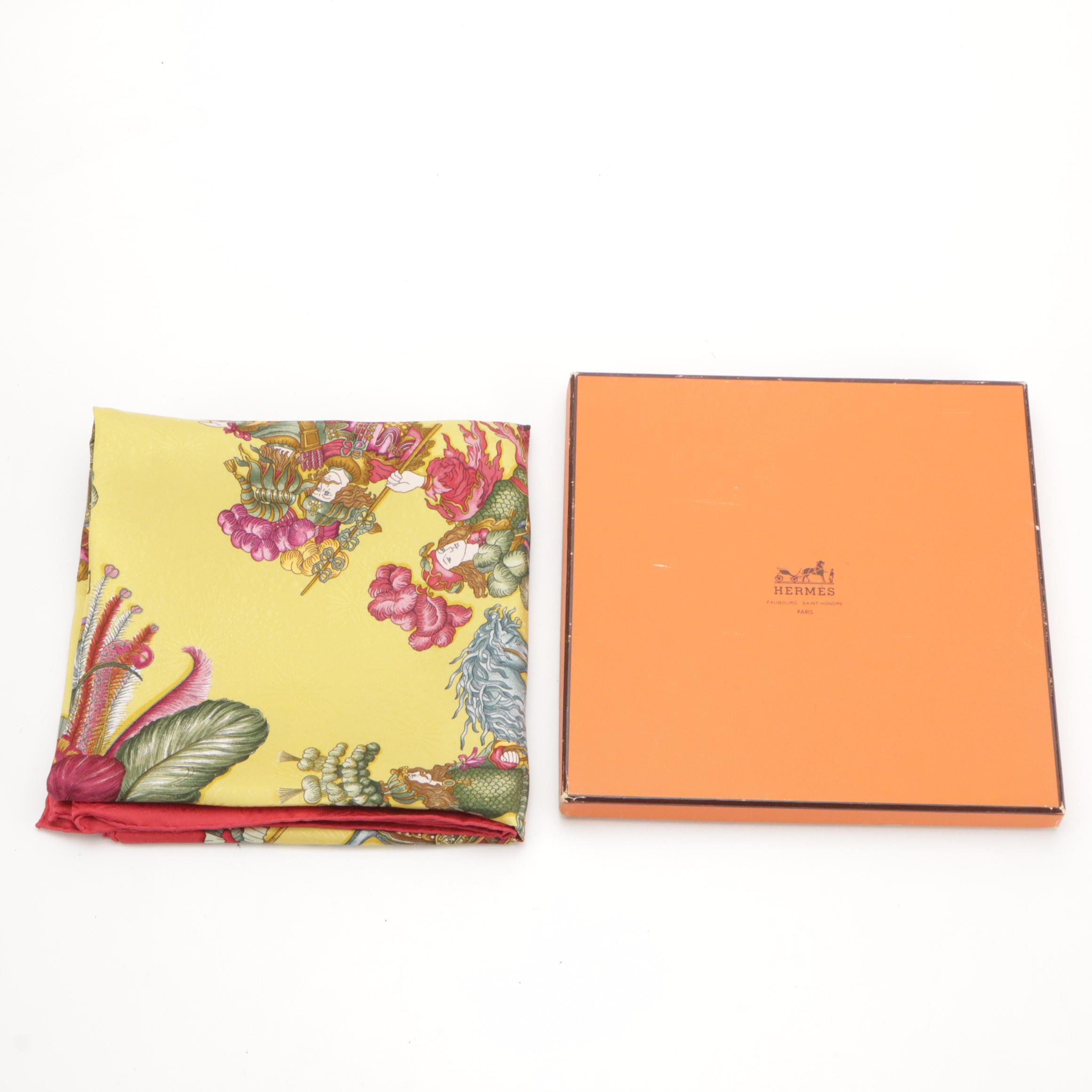 Hermés "Les Fêtes du Roi Soleil" Scarf 90 in Silk Fireworks Jacquard with Box