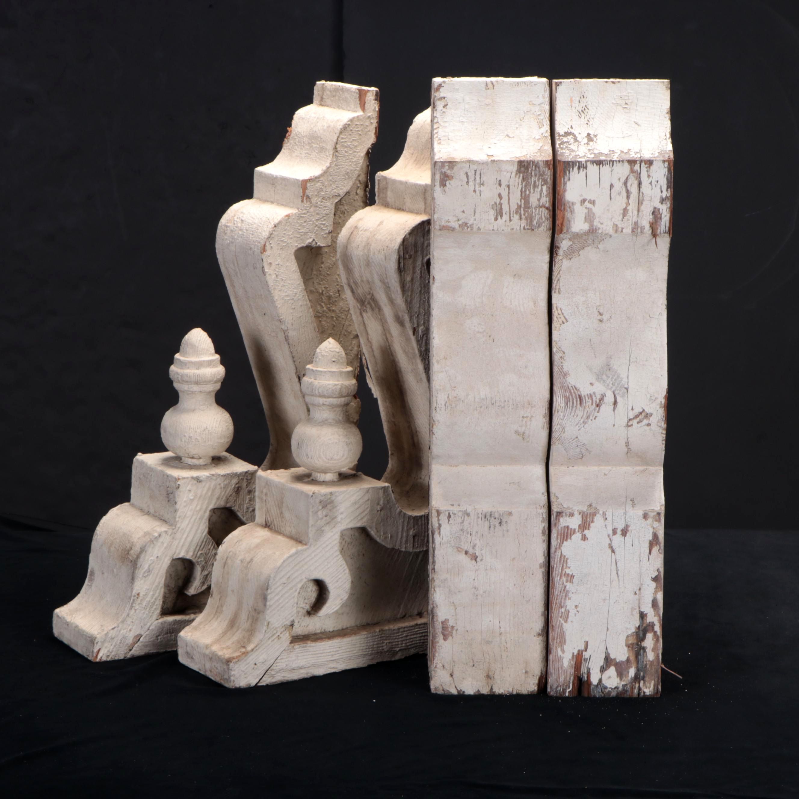 Antique Solid Wood Hand-Carved Corbels and Baluster Panels