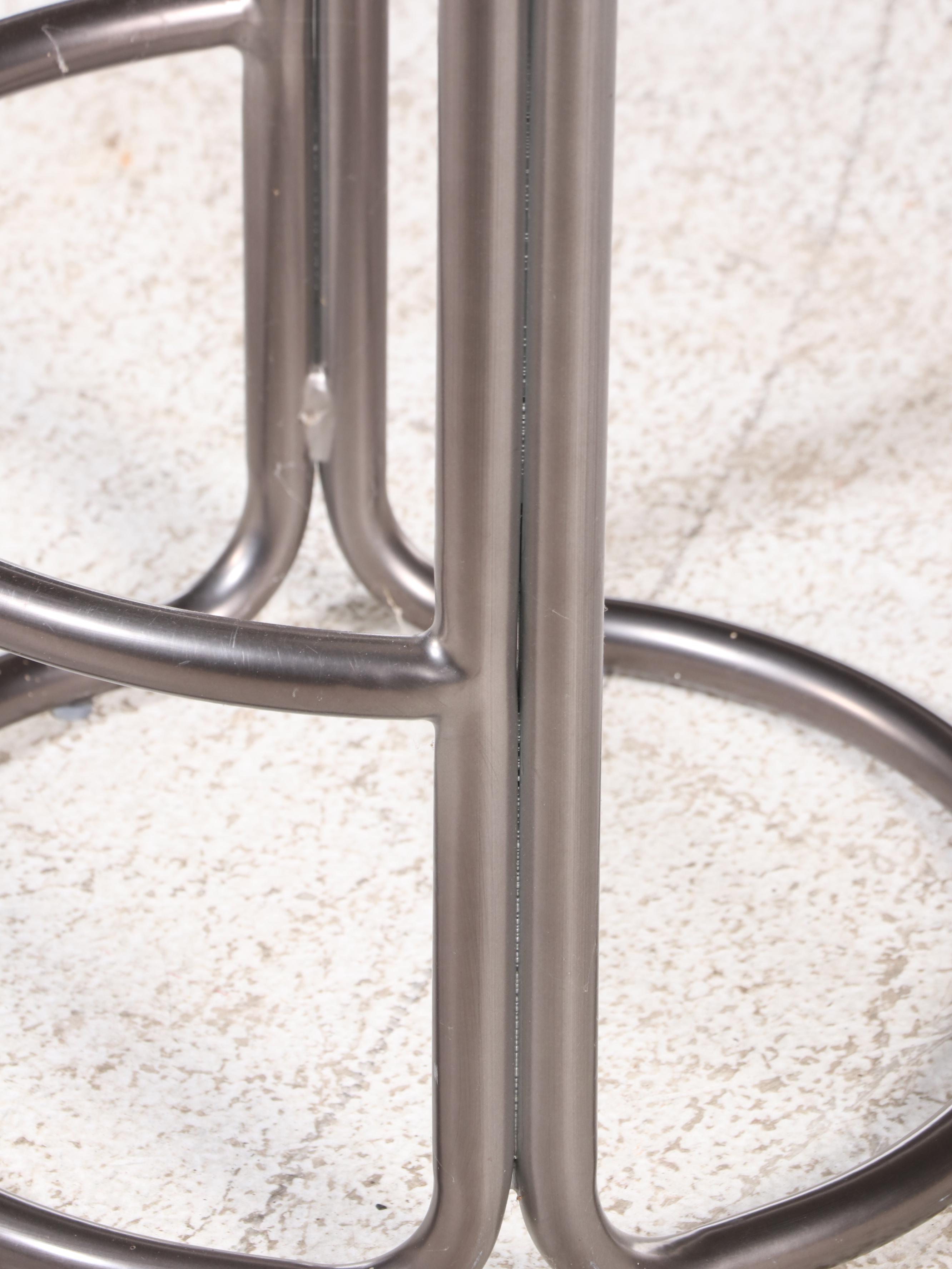 Pair of West Elm Art Deco Style "Cora" Metal and Leather Stools