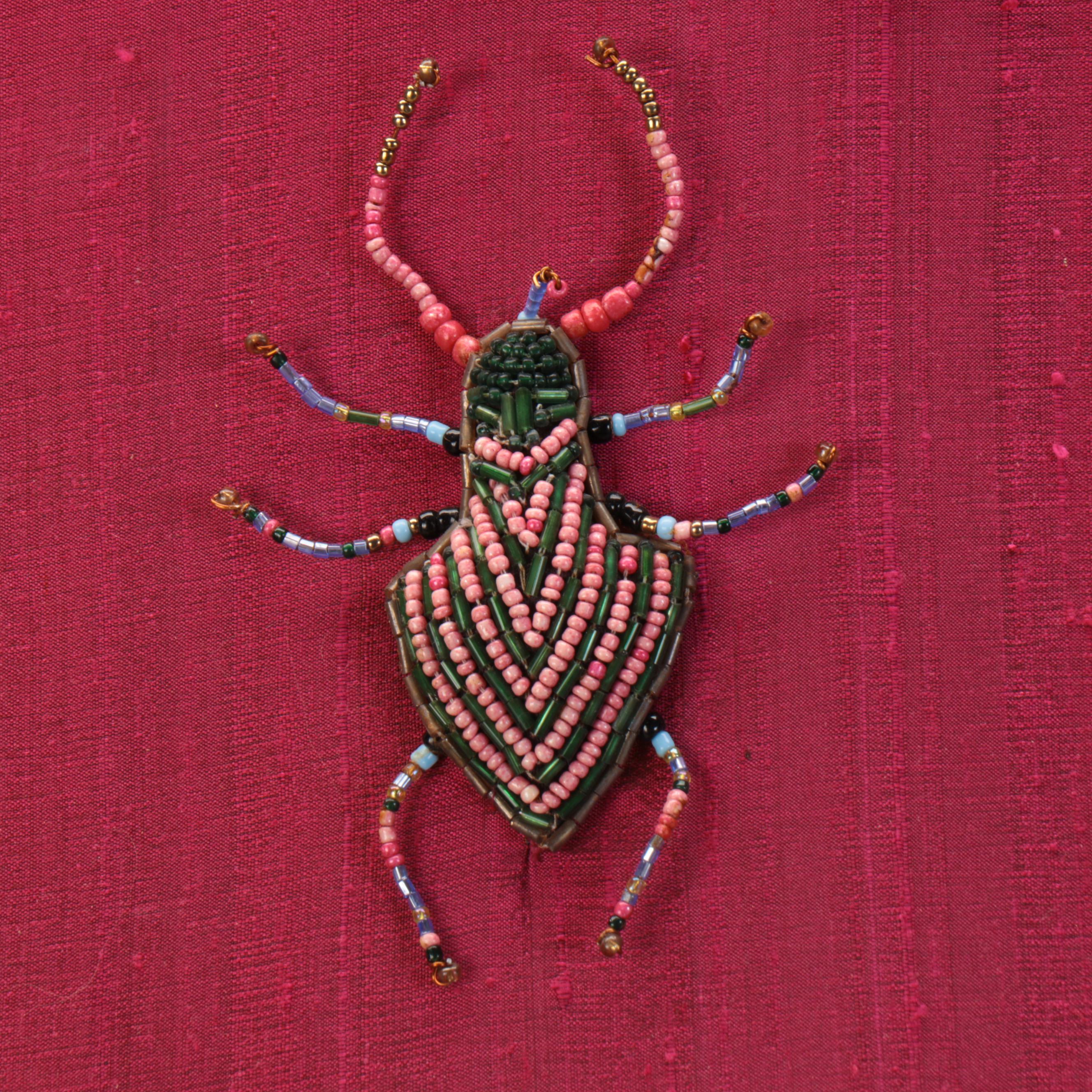 MacKenzie-Childs "Paradise" Floor Lamp with Beaded Beetle Shade, 21st Century