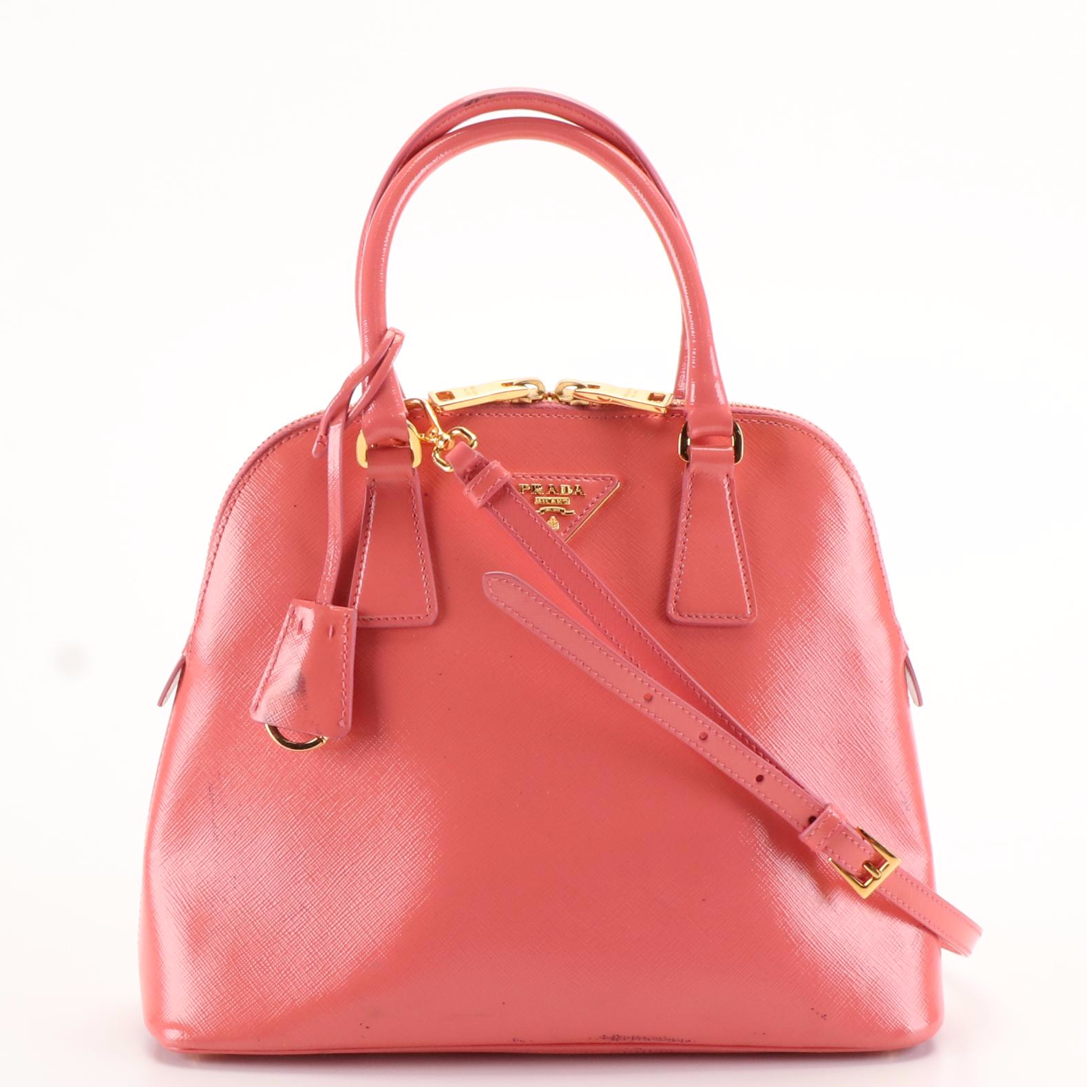 Prada Dome Bag in Begonia Patent Saffiano Leather