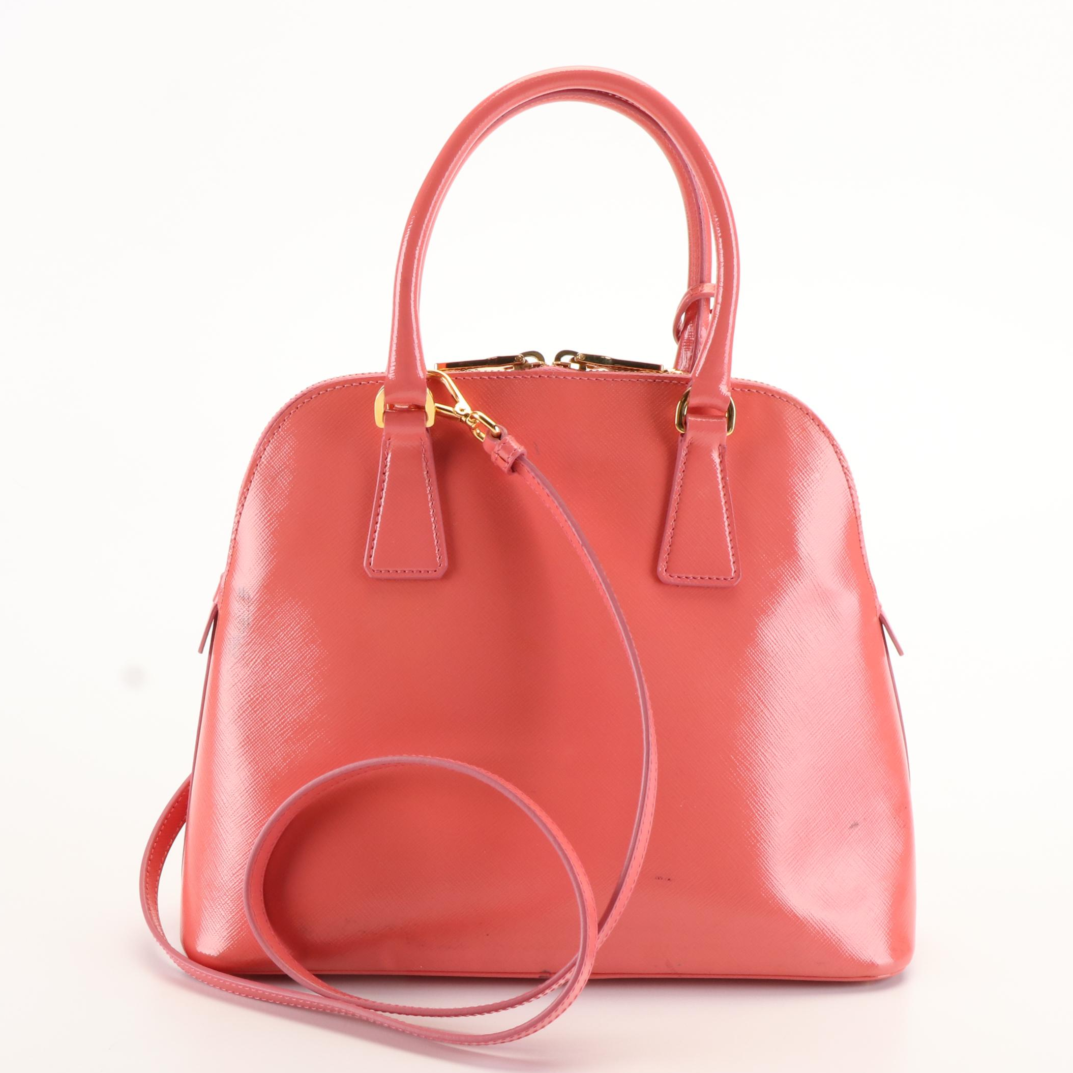 Prada Dome Bag in Begonia Patent Saffiano Leather