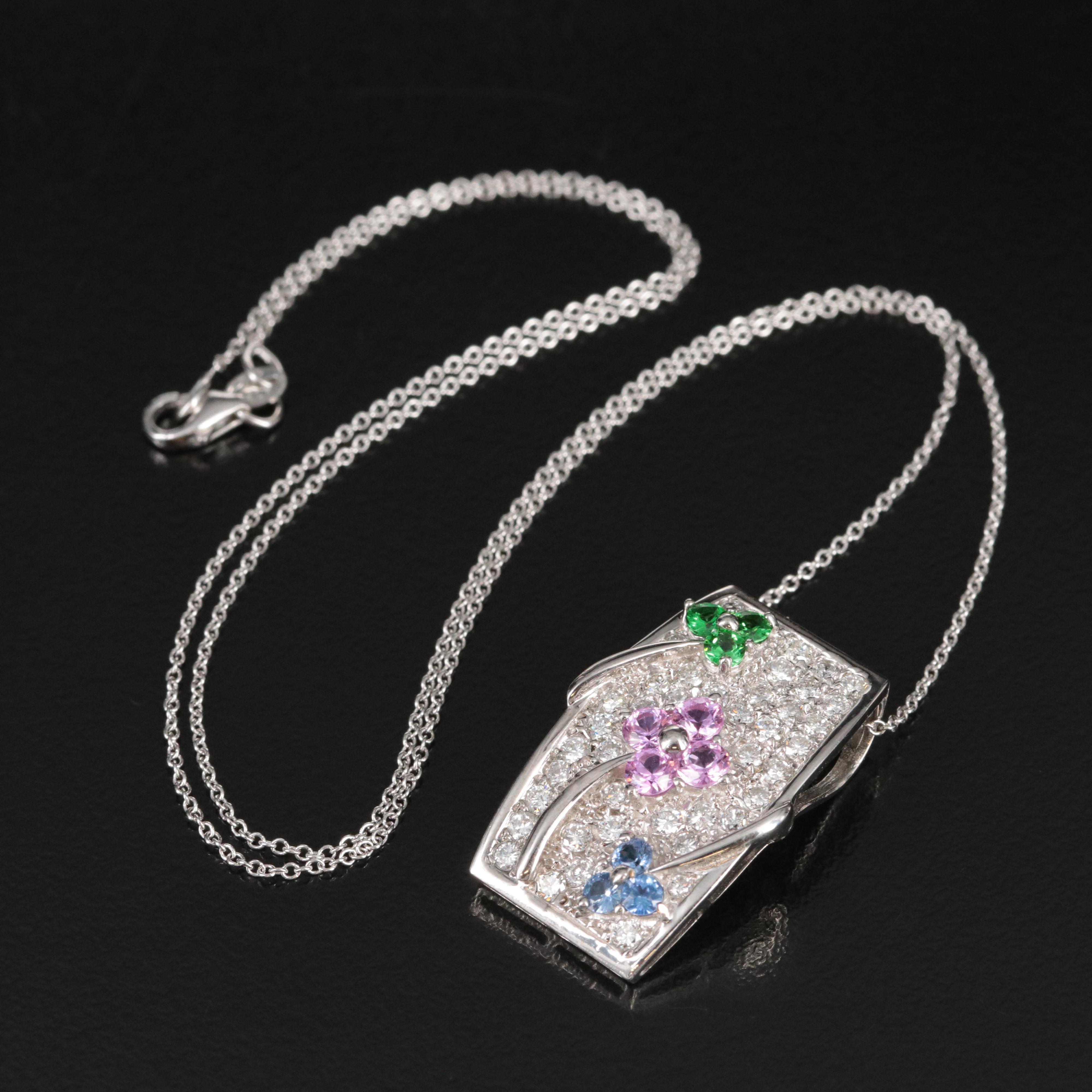 Le Vian 14K 1.02 CTW Diamond, Sapphire, Pink Sapphire and Tsavorite Necklace
