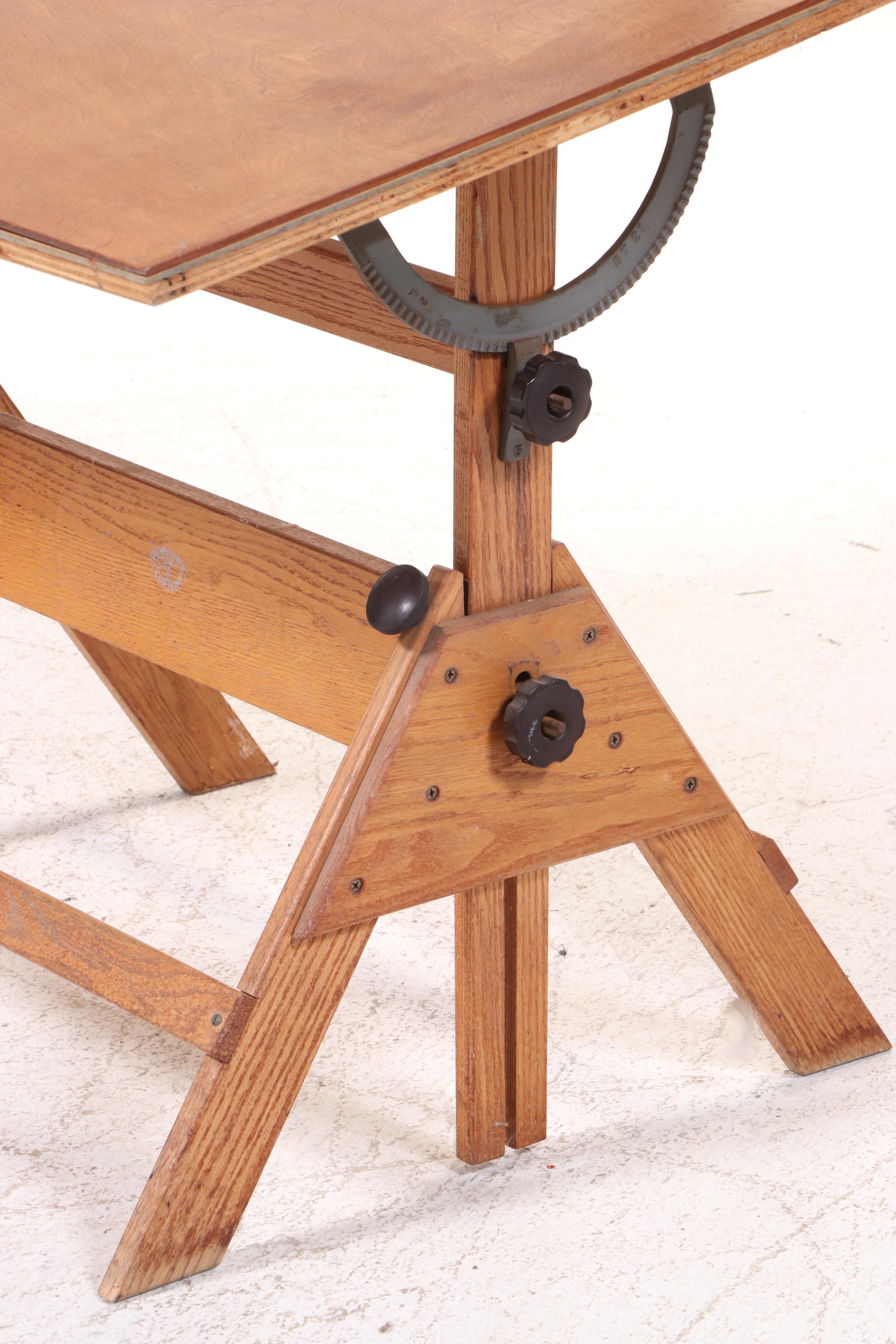 Anco Bilt Industrial Style Wood and Metal Drafting Table with Adjustable Lamp