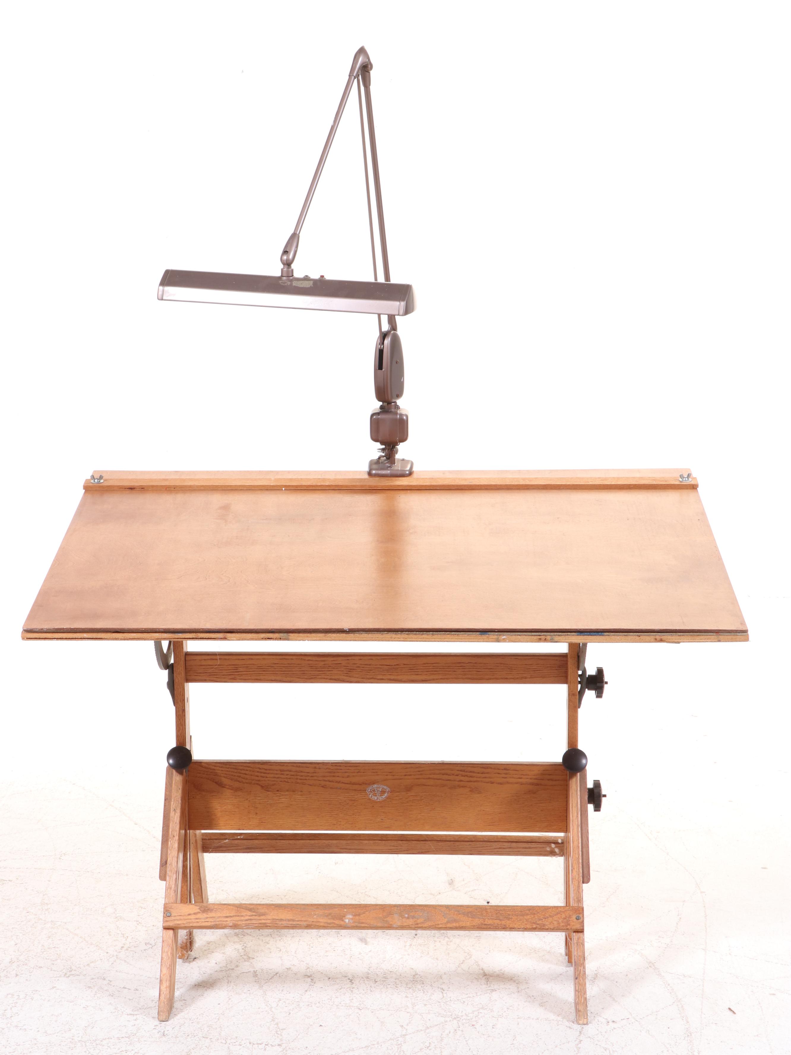 Anco Bilt Industrial Style Wood and Metal Drafting Table with Adjustable Lamp