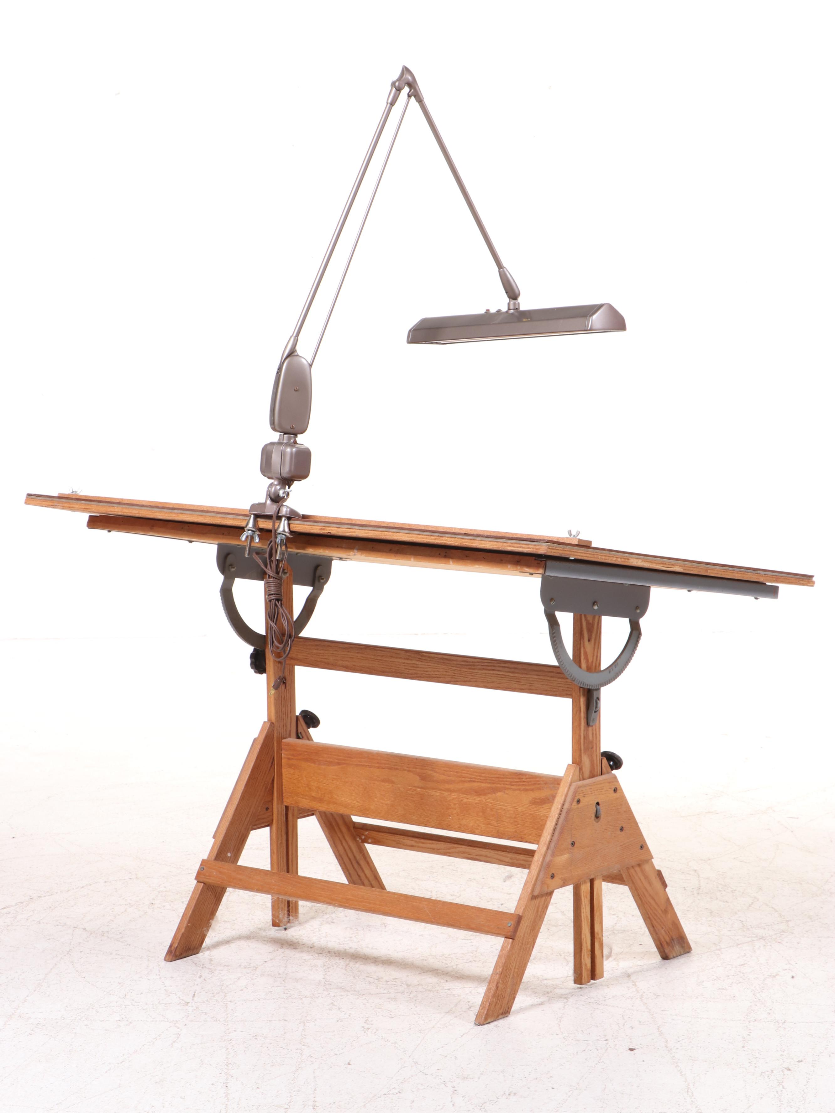 Anco Bilt Industrial Style Wood and Metal Drafting Table with Adjustable Lamp