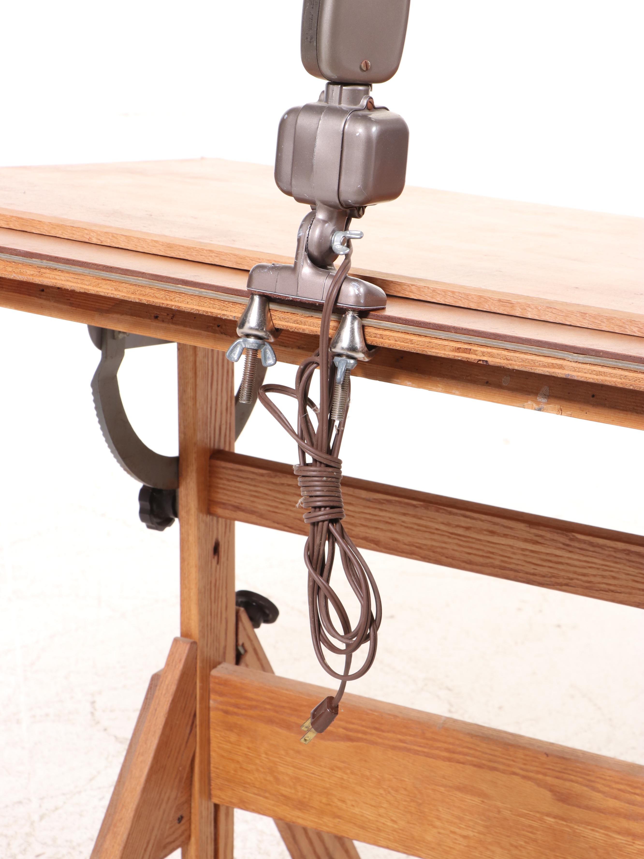 Anco Bilt Industrial Style Wood and Metal Drafting Table with Adjustable Lamp