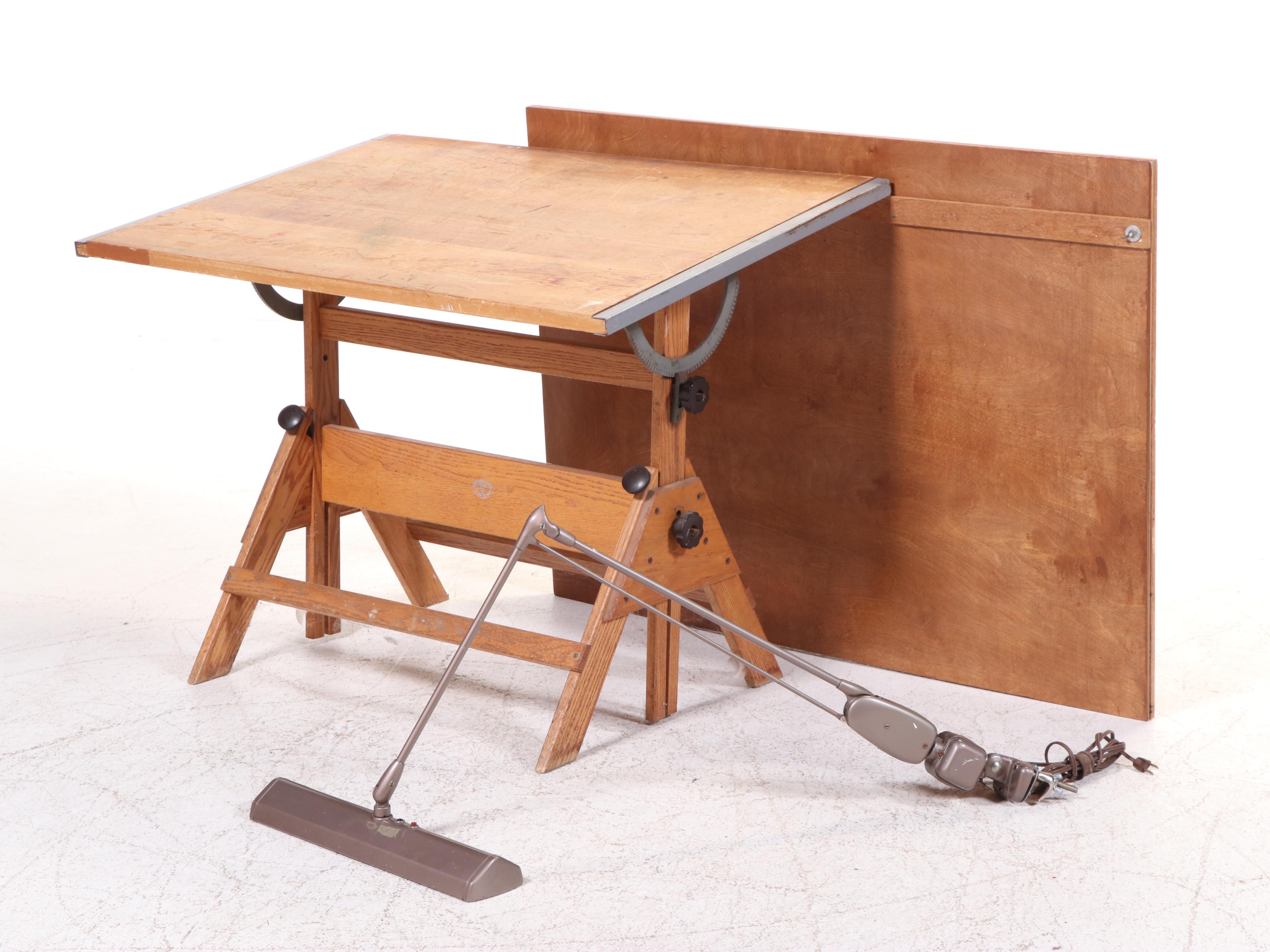 Anco Bilt Industrial Style Wood and Metal Drafting Table with Adjustable Lamp