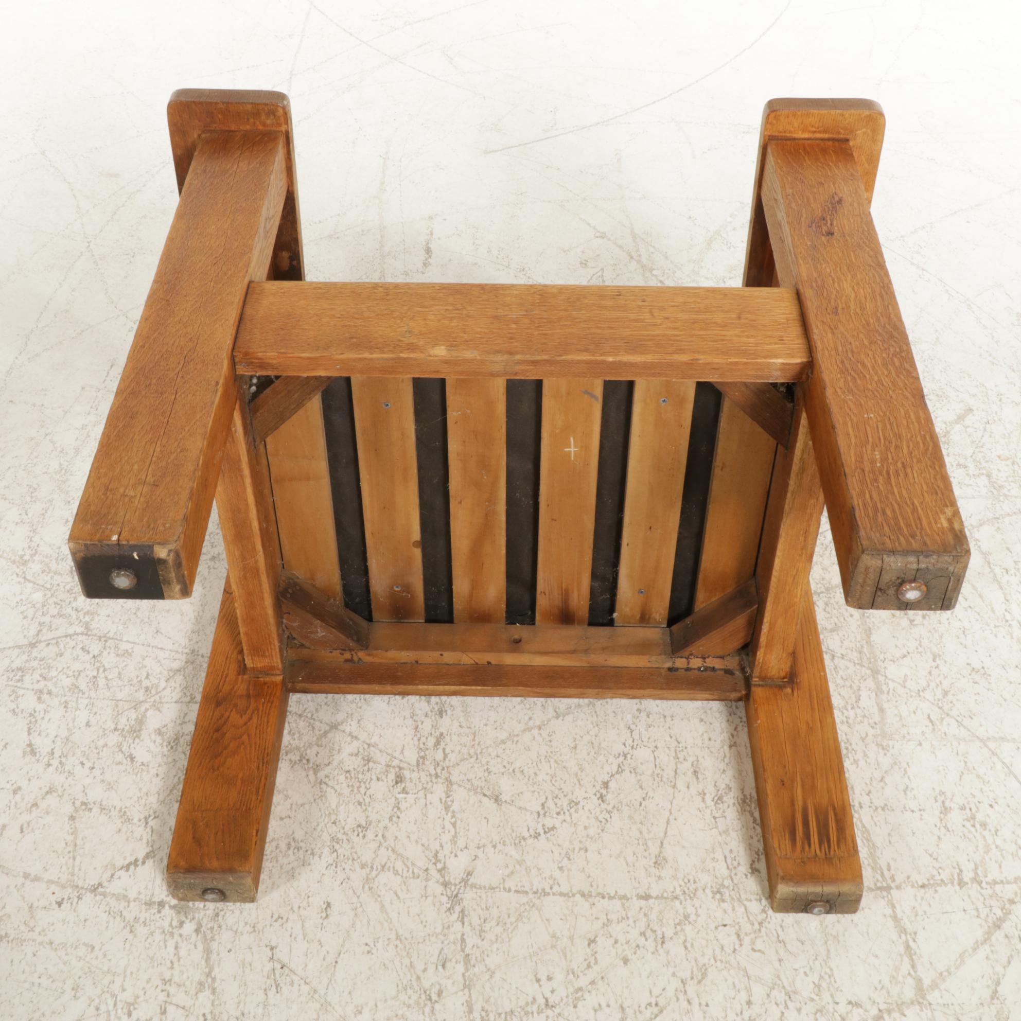 Mission Style Oak Armchair with Leather Upholstery, Early 20th Century