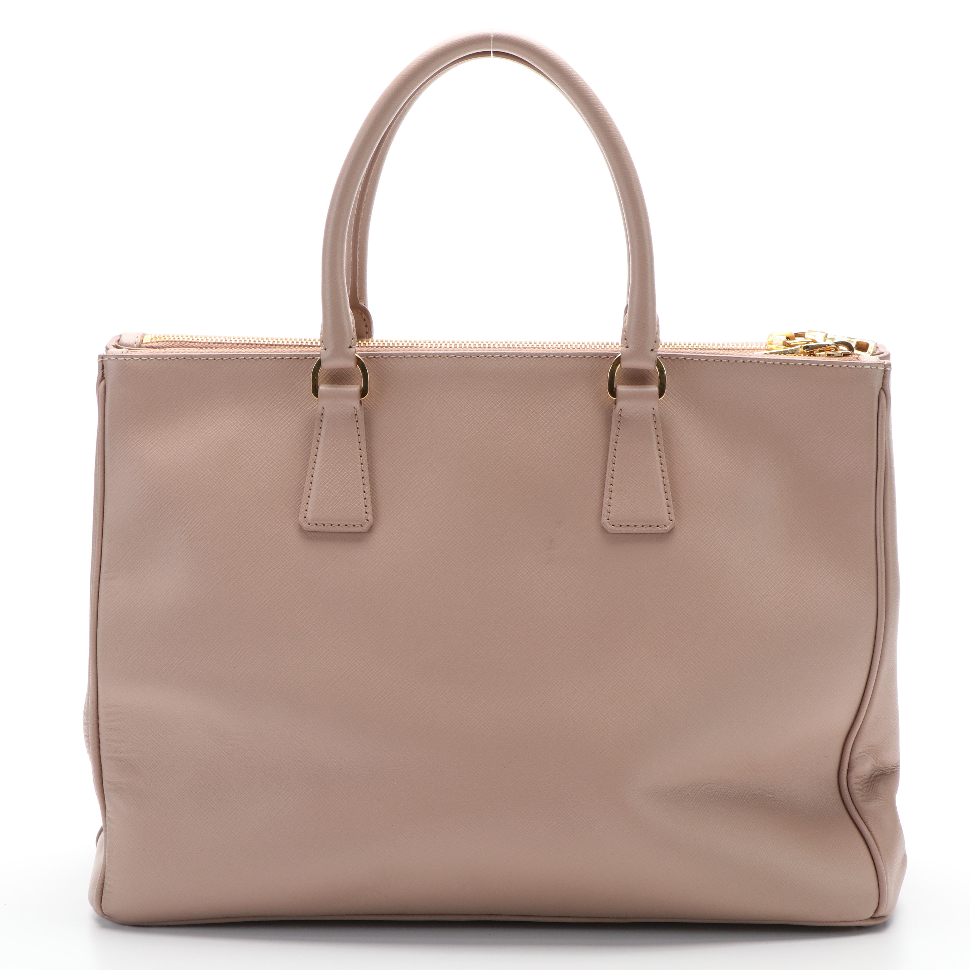 Prada Galleria Double Zip Handbag in Blush Beige Saffiano Leather