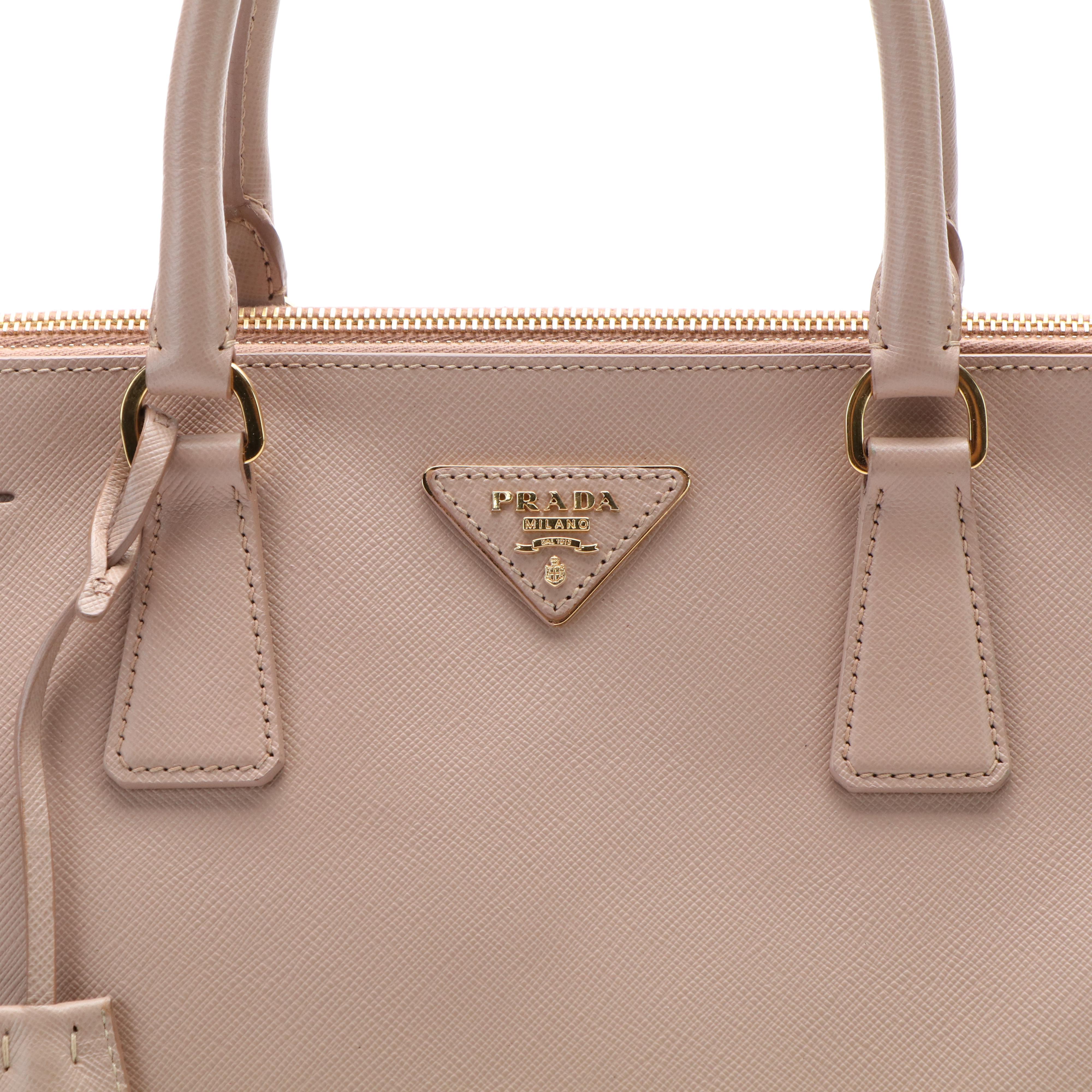 Prada Galleria Double Zip Handbag in Blush Beige Saffiano Leather