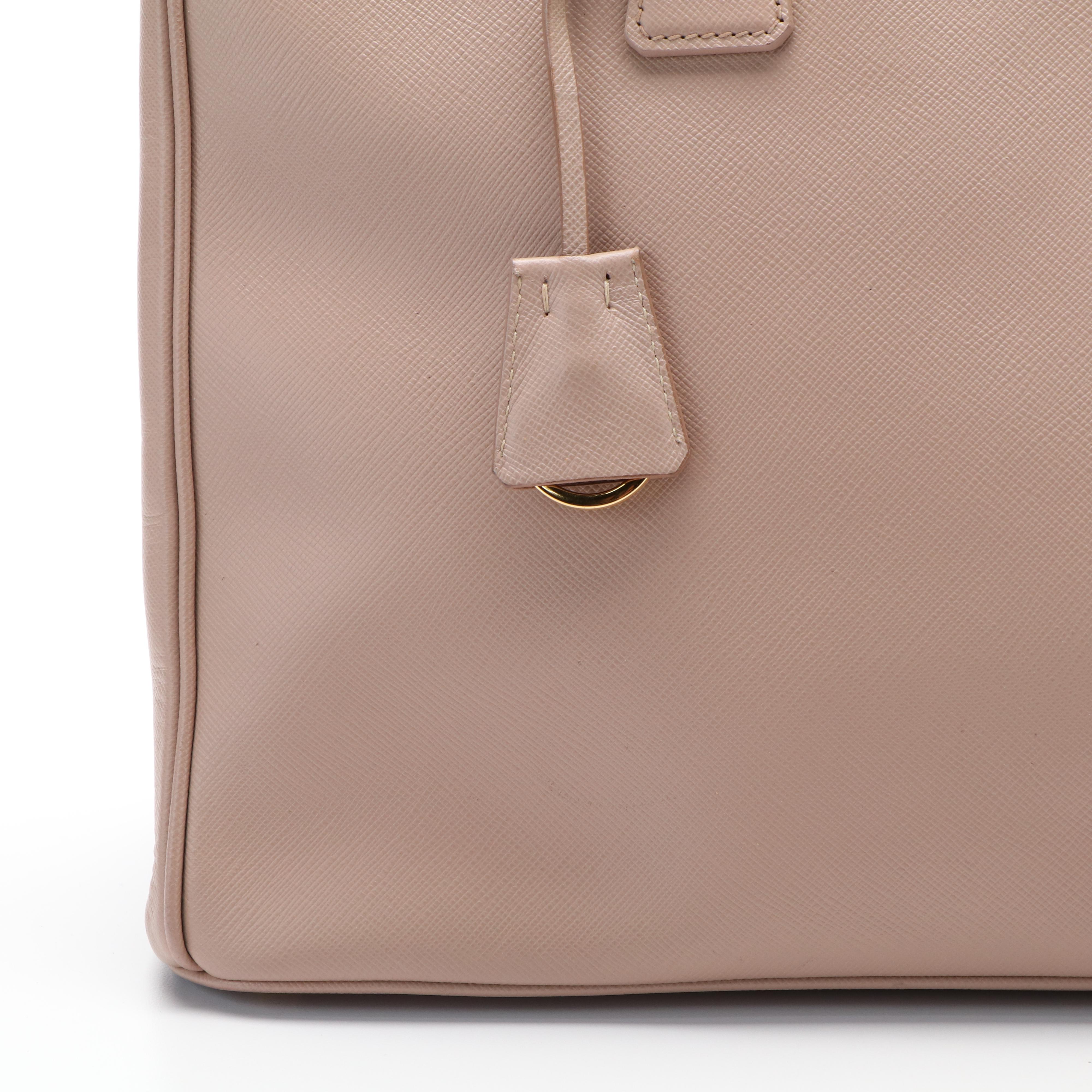 Prada Galleria Double Zip Handbag in Blush Beige Saffiano Leather
