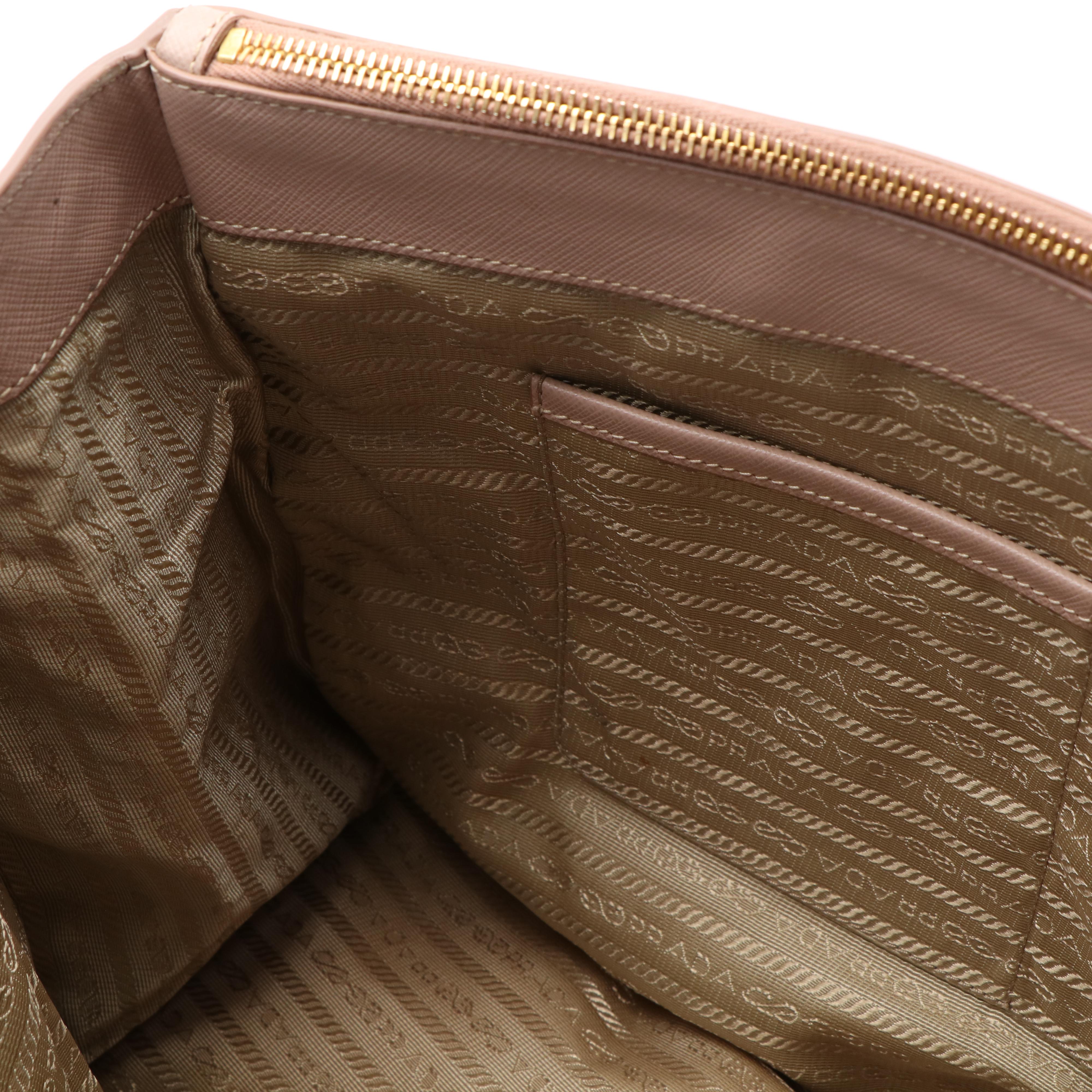 Prada Galleria Double Zip Handbag in Blush Beige Saffiano Leather