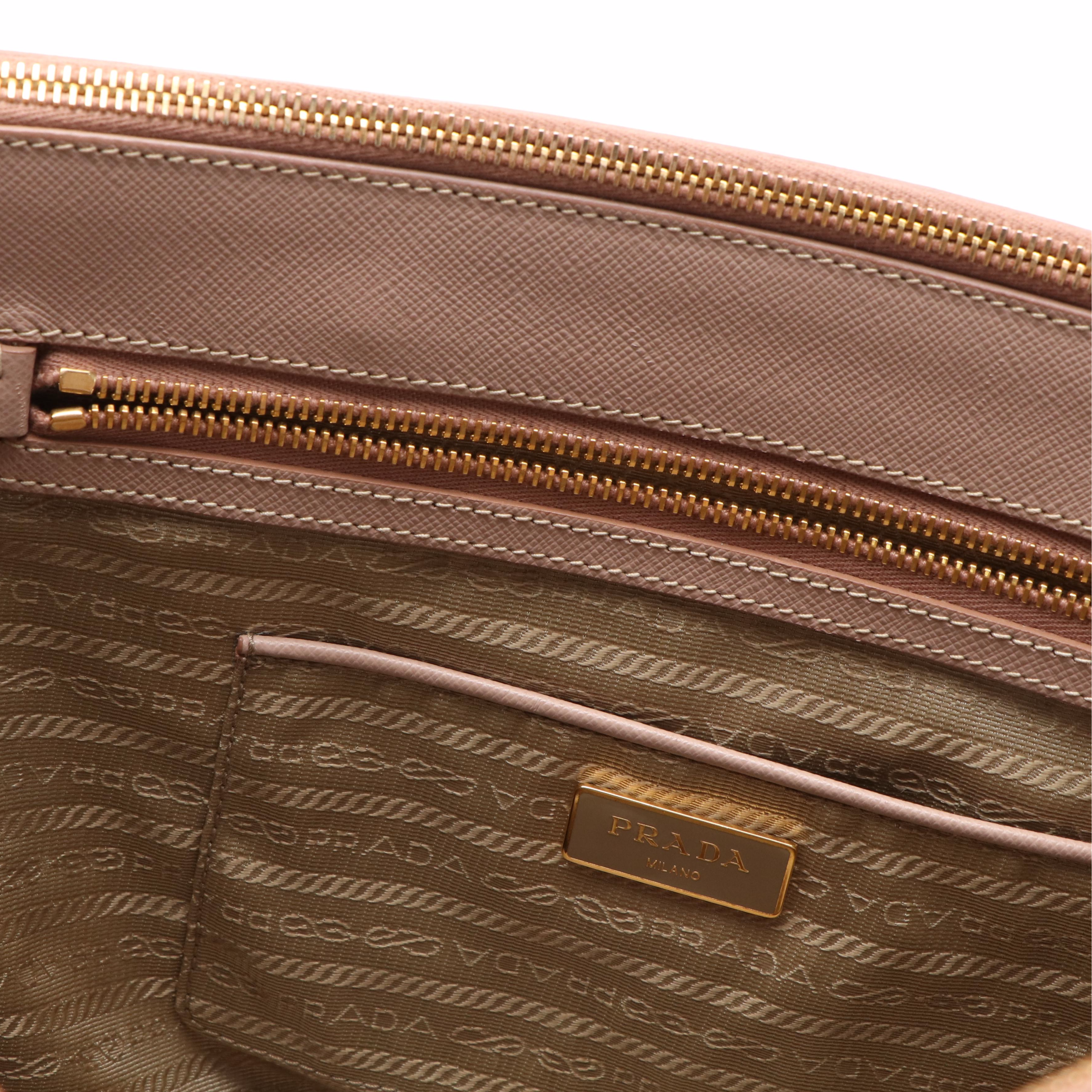 Prada Galleria Double Zip Handbag in Blush Beige Saffiano Leather