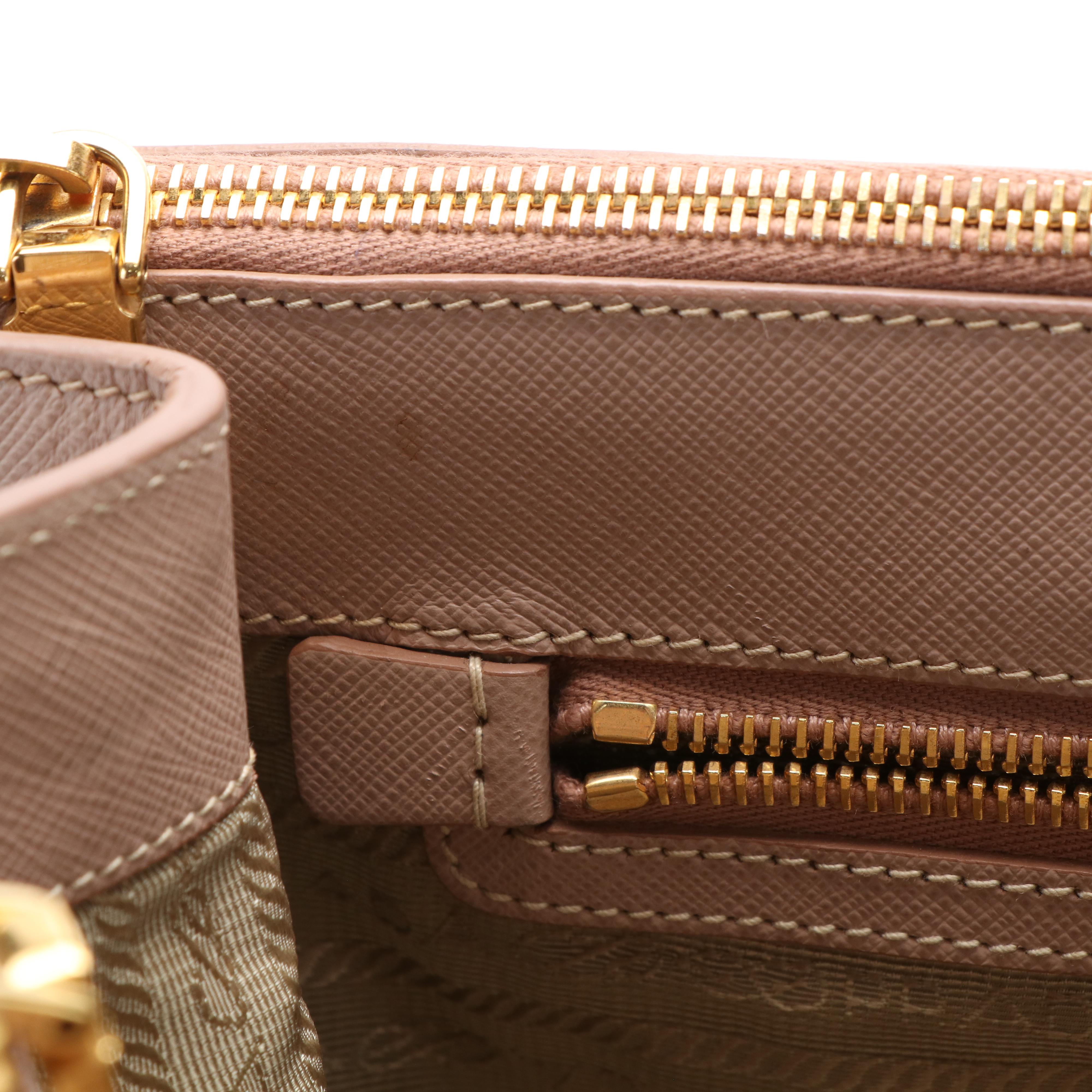 Prada Galleria Double Zip Handbag in Blush Beige Saffiano Leather
