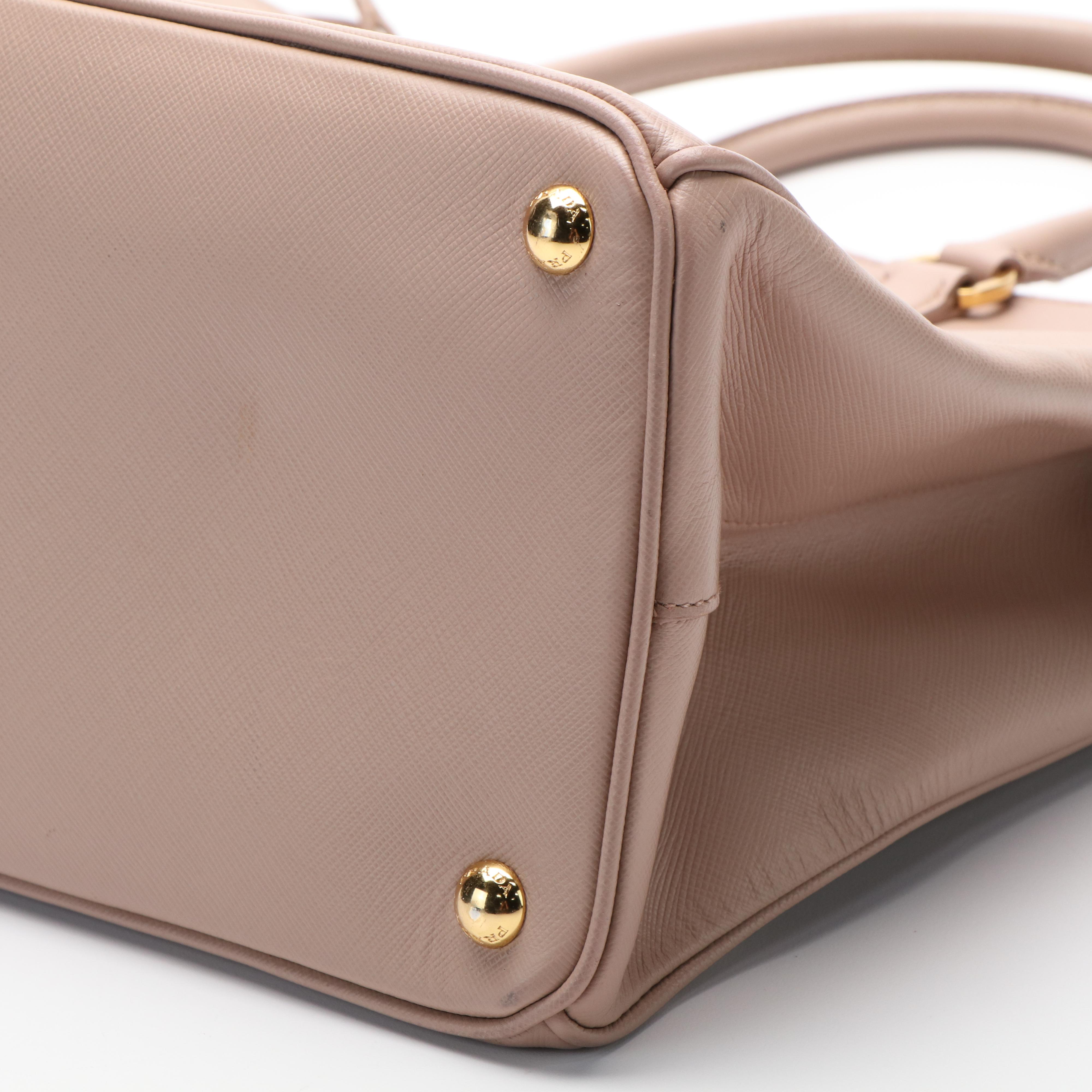 Prada Galleria Double Zip Handbag in Blush Beige Saffiano Leather