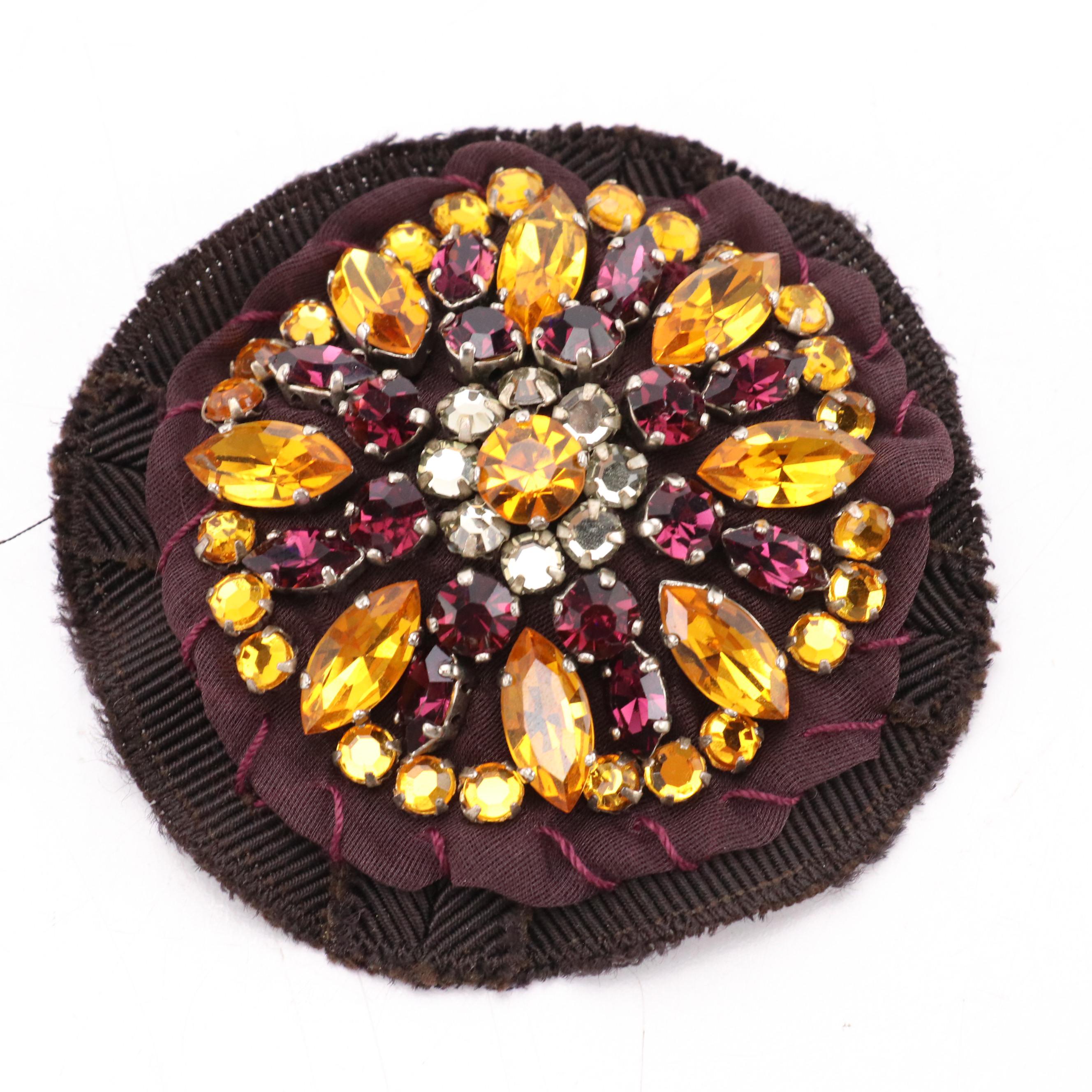 Prada Rhinestone Embellished Grosgrain and Silk Brooch