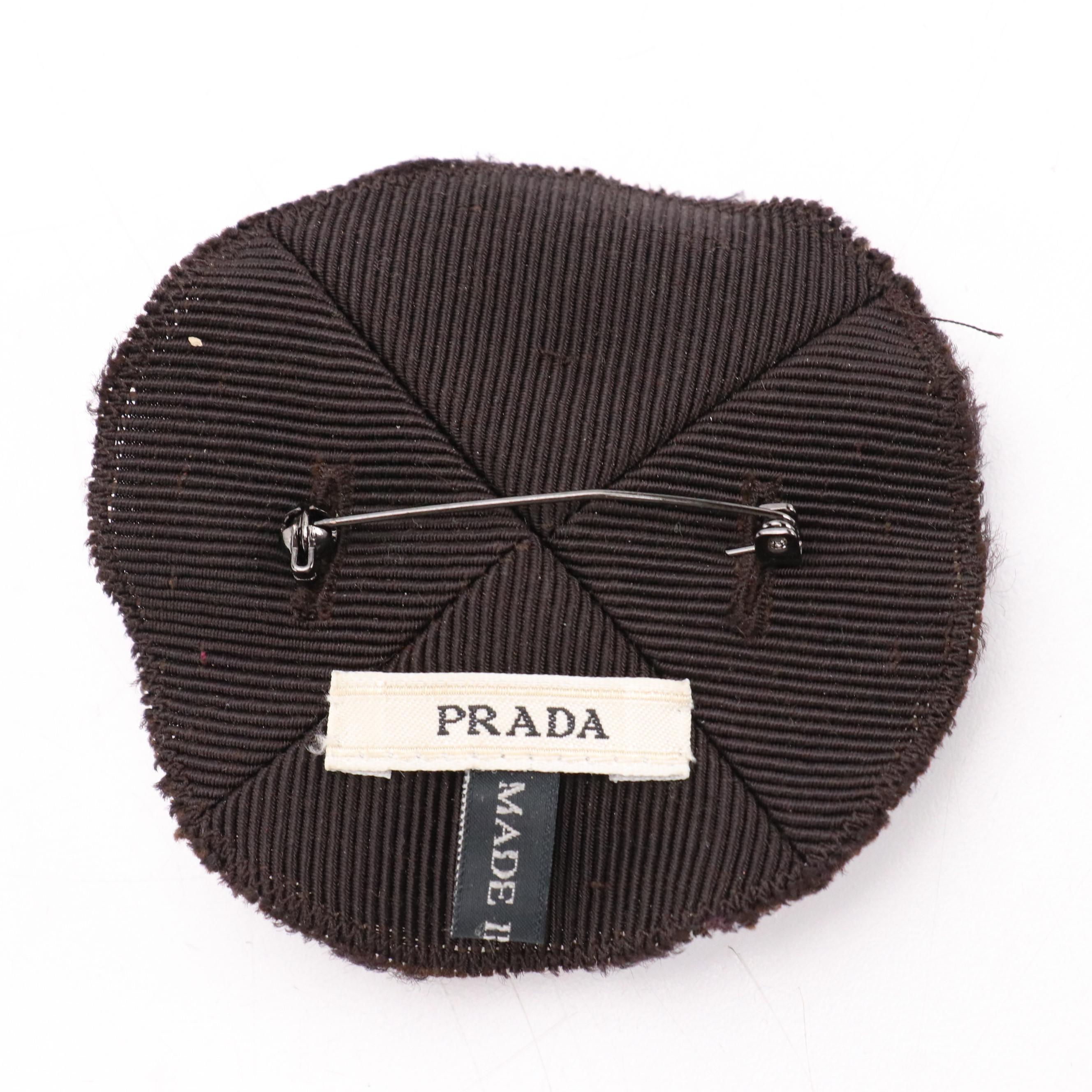 Prada Rhinestone Embellished Grosgrain and Silk Brooch