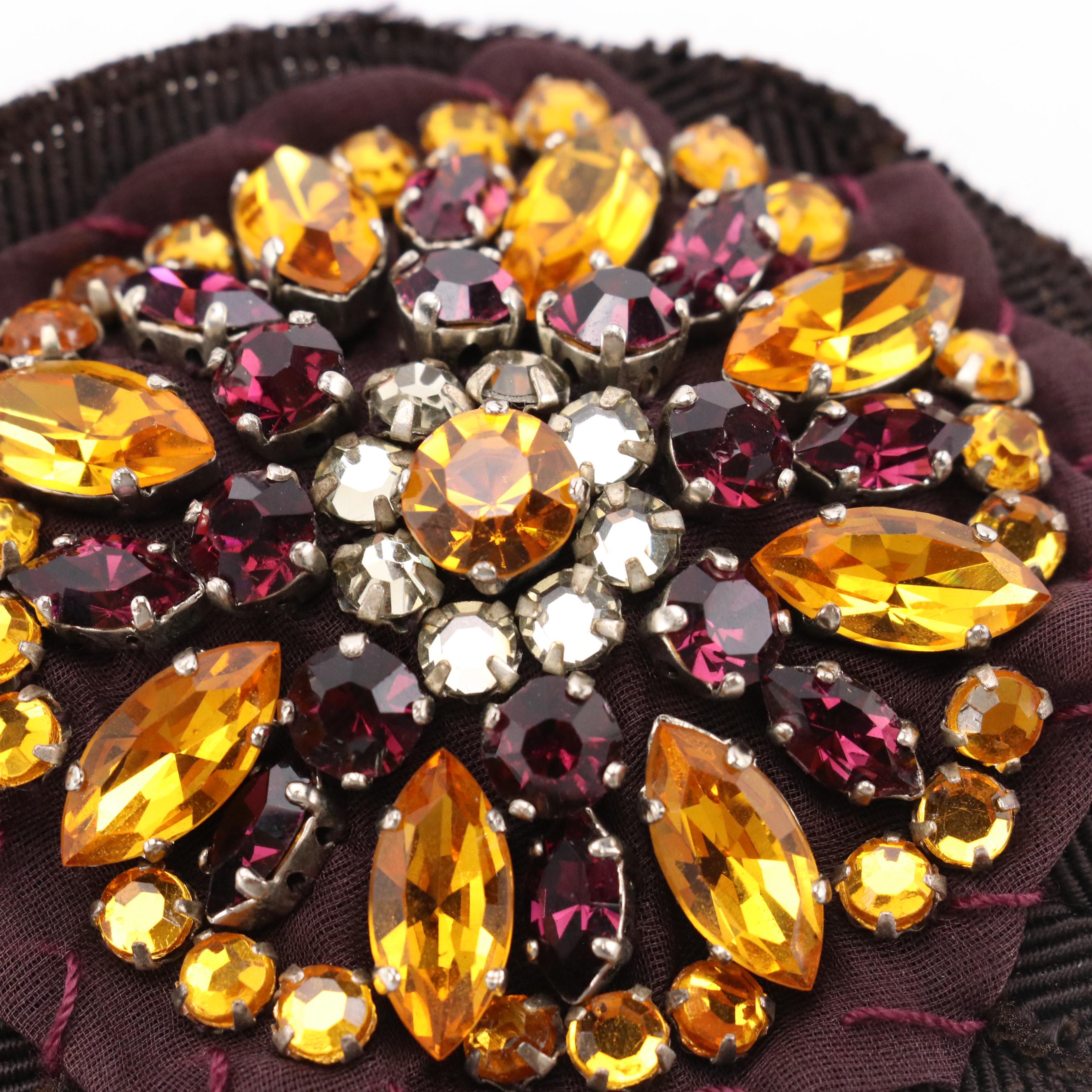 Prada Rhinestone Embellished Grosgrain and Silk Brooch