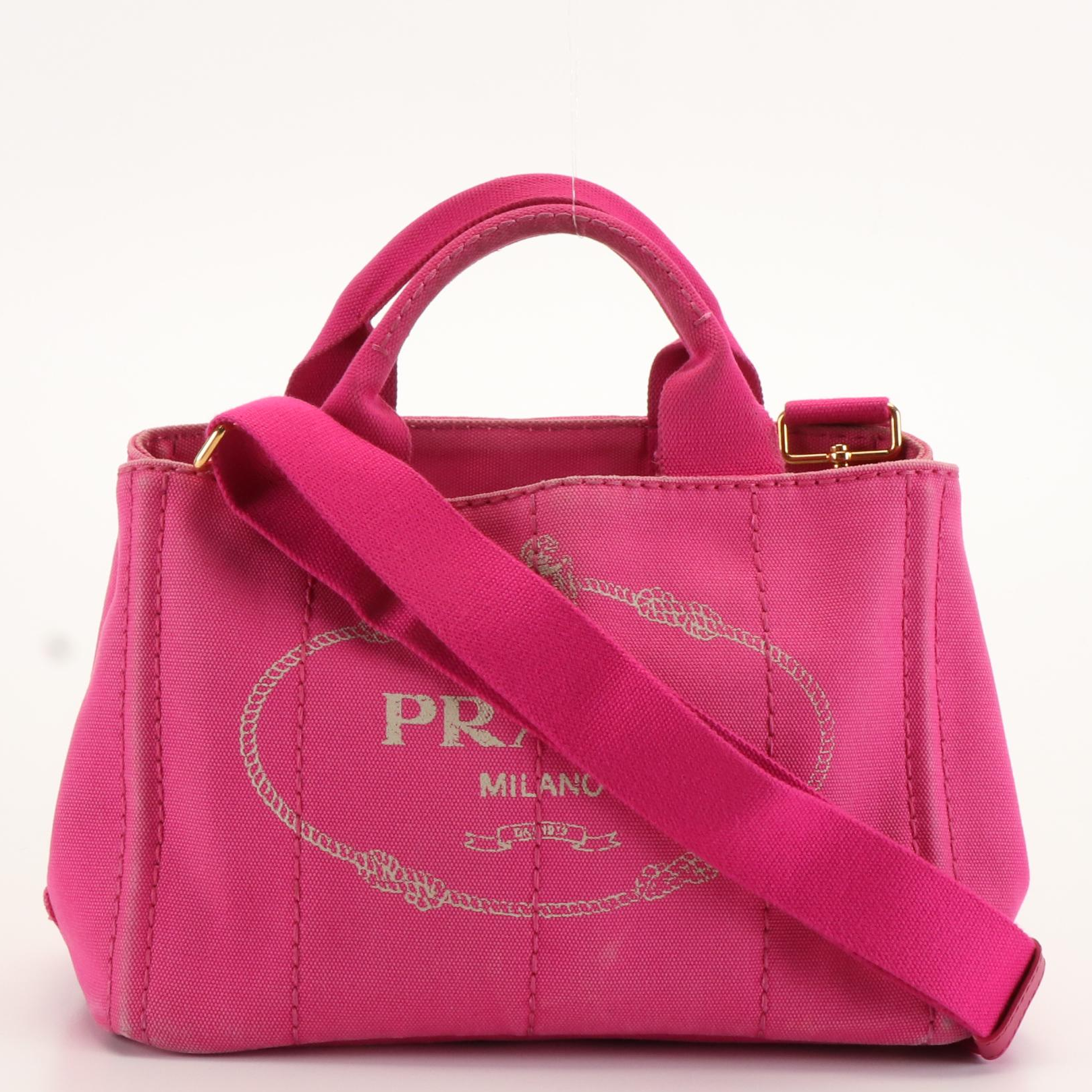 Prada Pink Canapa Log Canvas Tote Bag