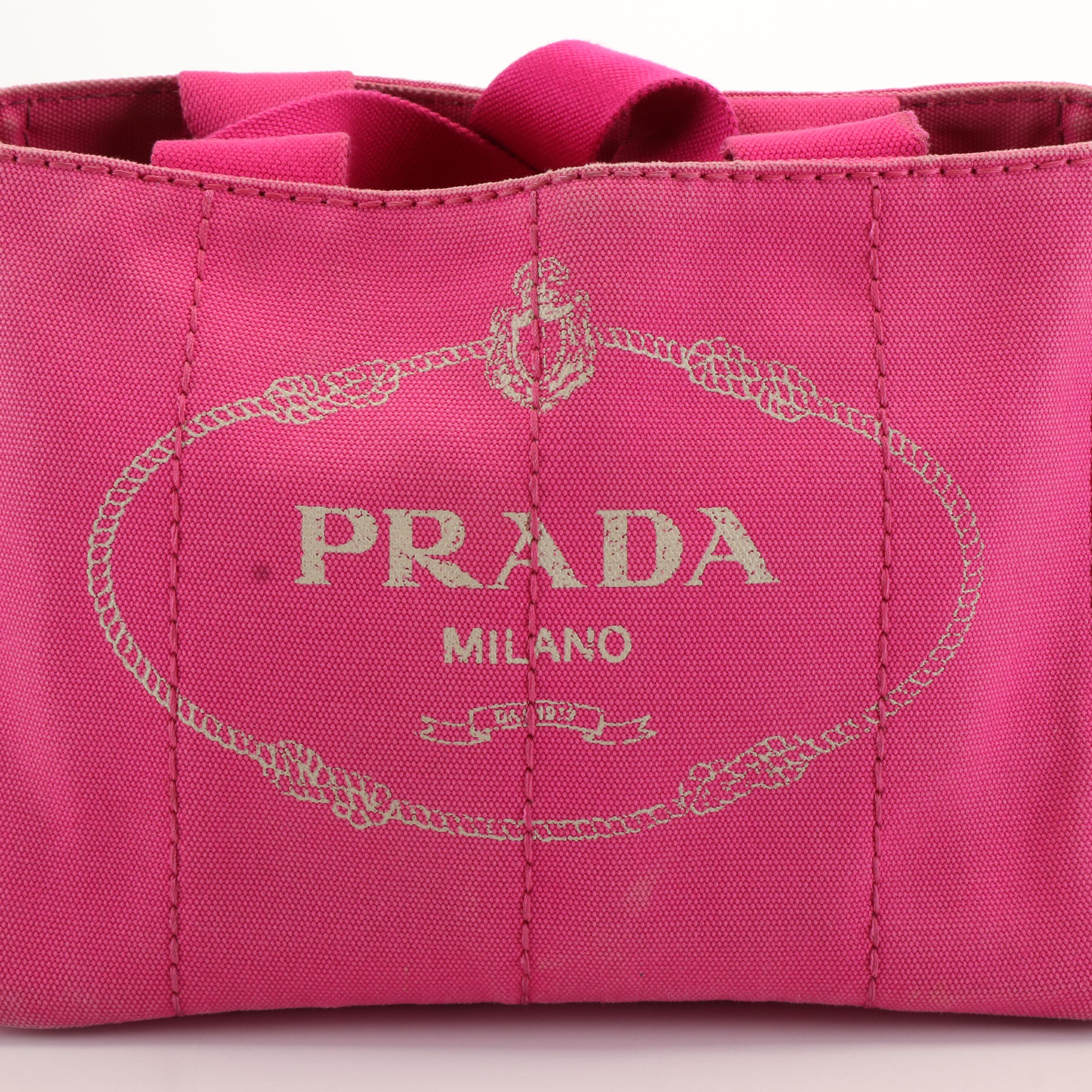 Prada Pink Canapa Log Canvas Tote Bag